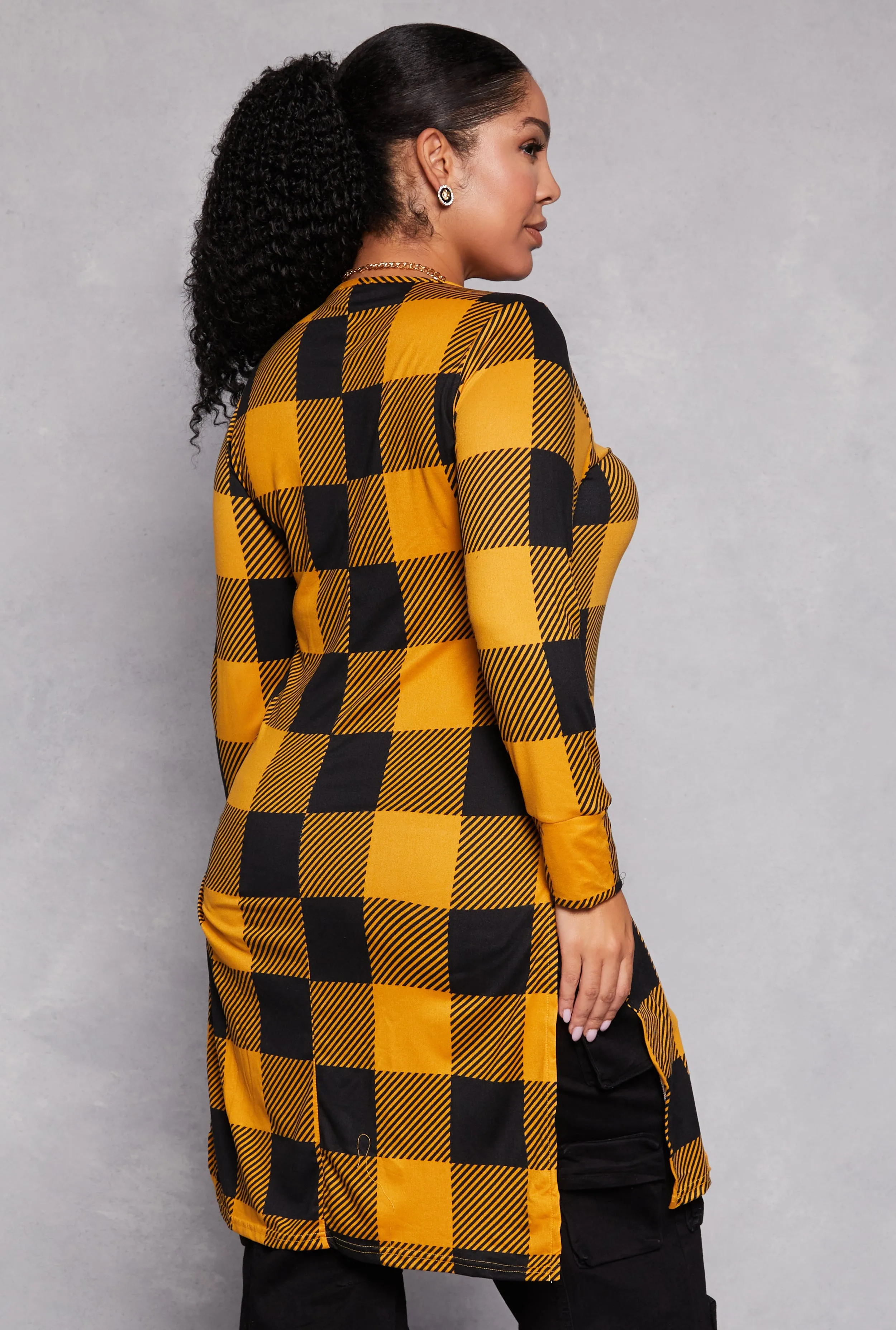 Plus Size Buffalo Plaid Henley Tunic Top sold by Rainbow product image thumbnail 3