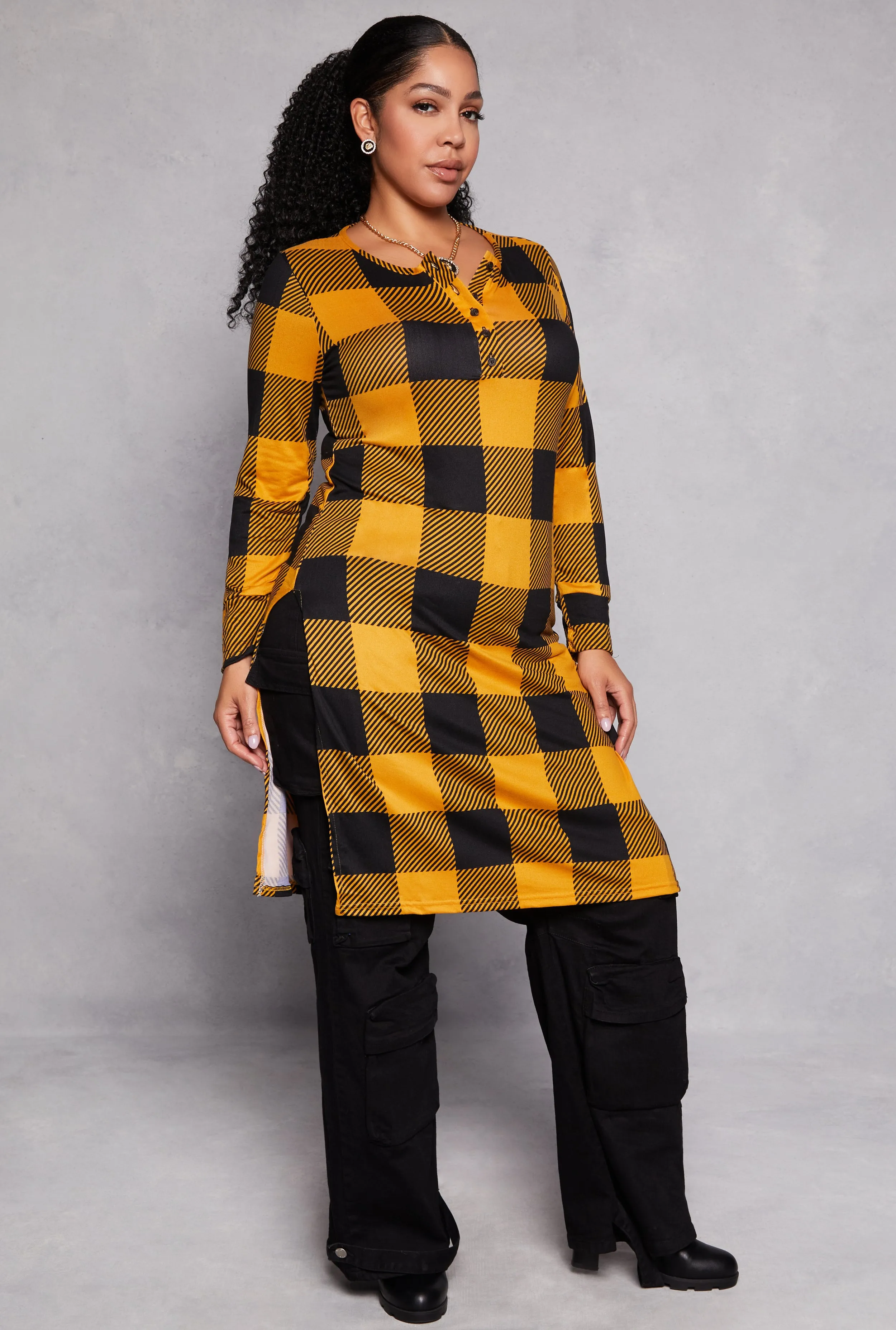 Plus Size Buffalo Plaid Henley Tunic Top sold by Rainbow product image thumbnail 2