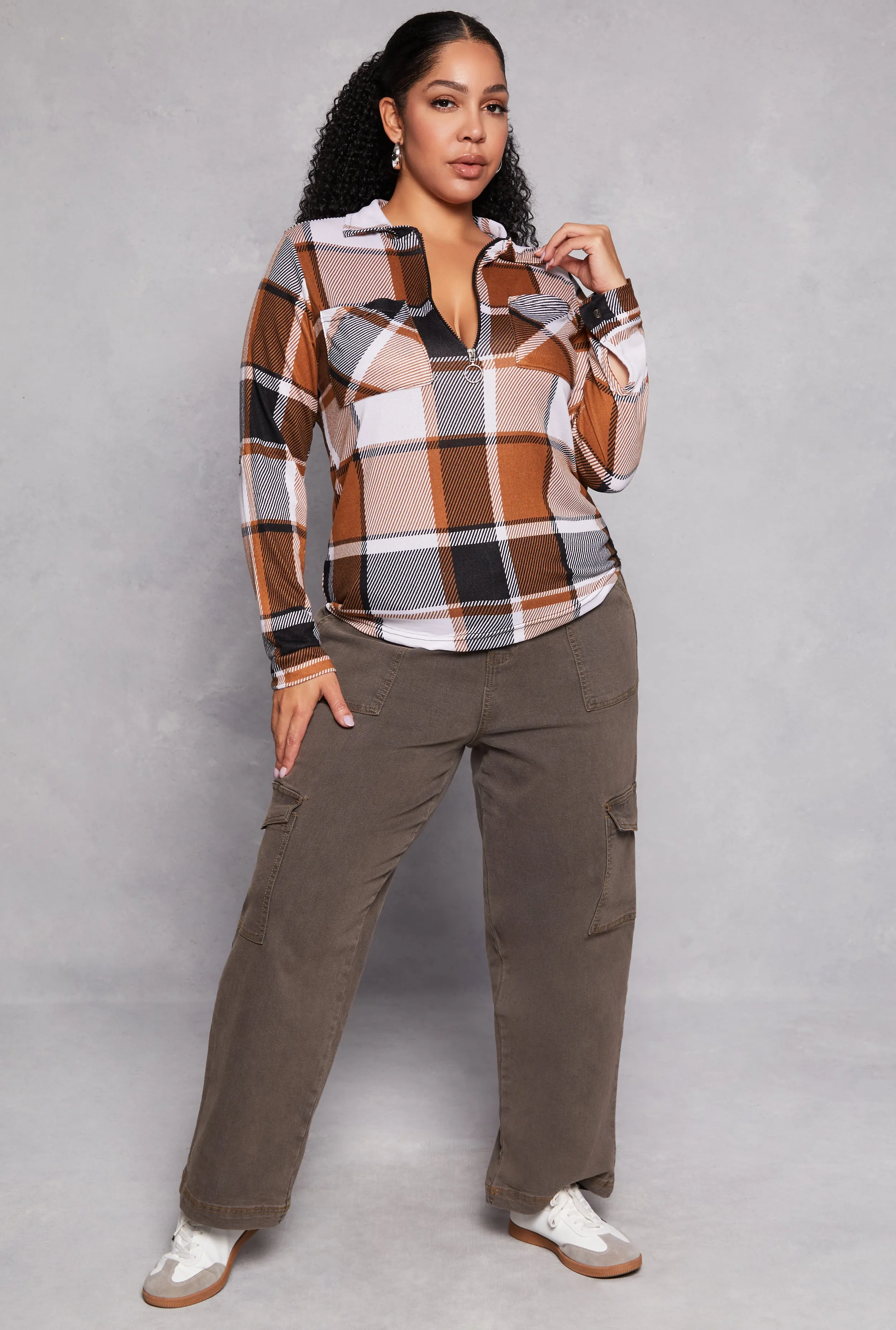 Plus Size Plaid Half Zip Shirt sold by Rainbow product image thumbnail 2