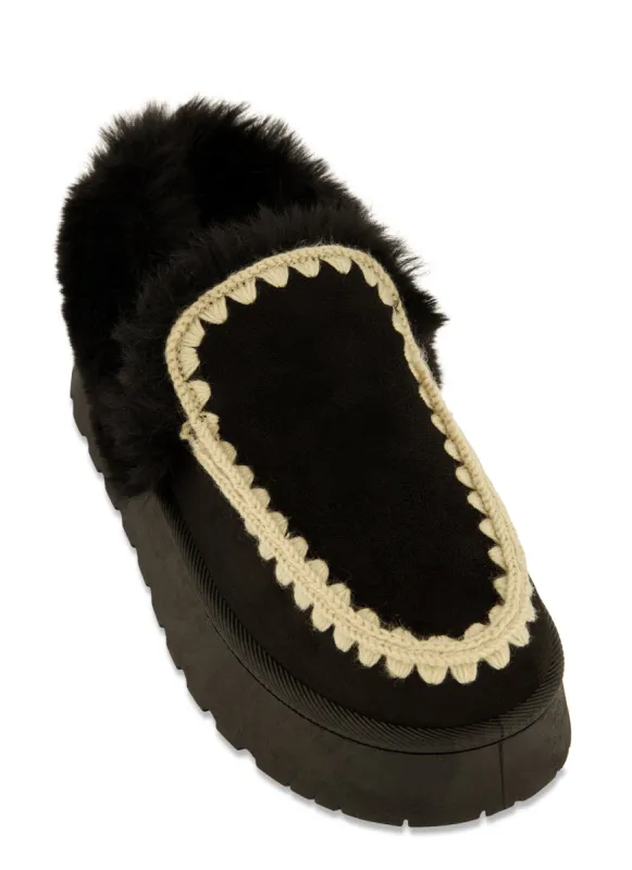 Faux Fur Lined Embroidered Moccasin Slippers sold by Rainbow