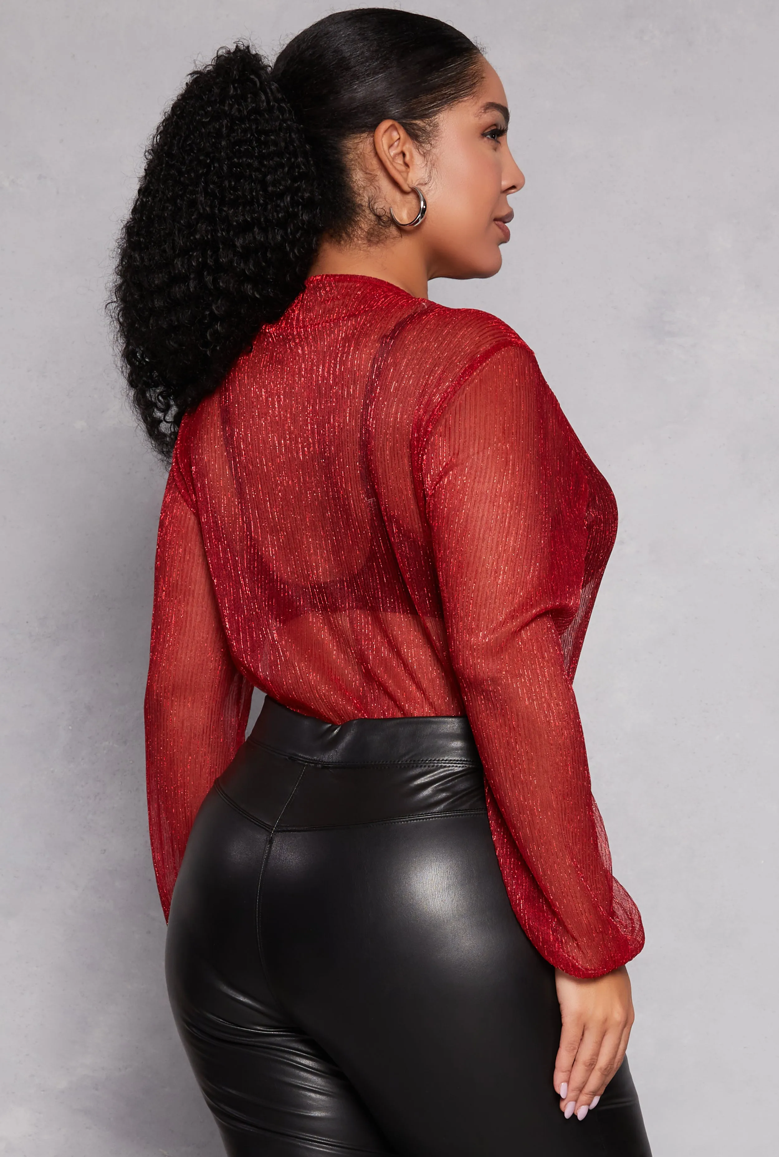 Plus Size Lurex Surplice Bubble Sleeve Bodysuit sold by Rainbow product image thumbnail 3