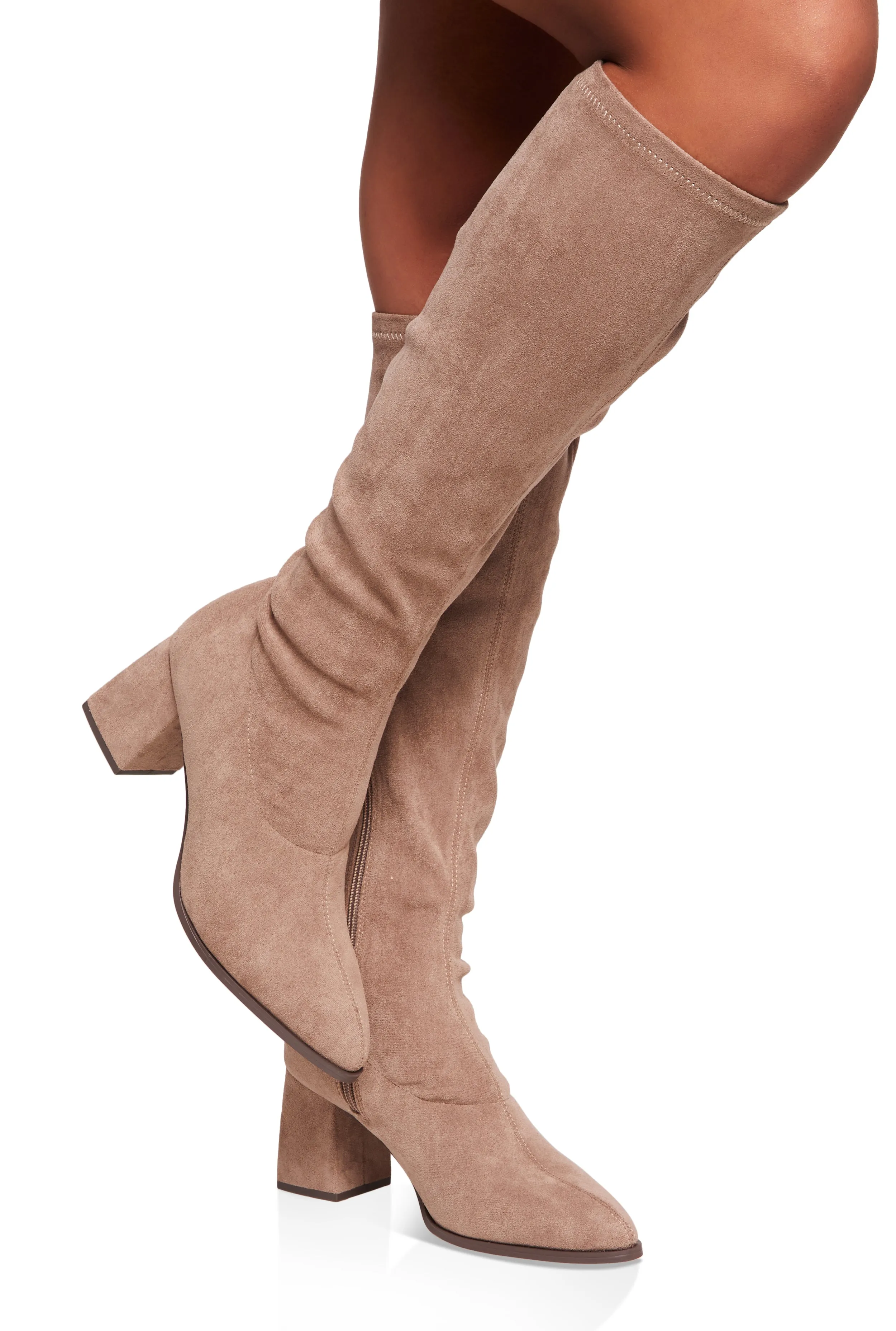 Faux Suede Block Heel Tall Boots sold by Rainbow