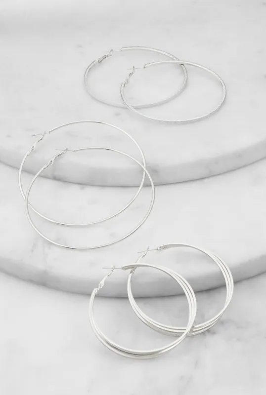 Metallic Hoop Earrings Set of 3 sold by Rainbow