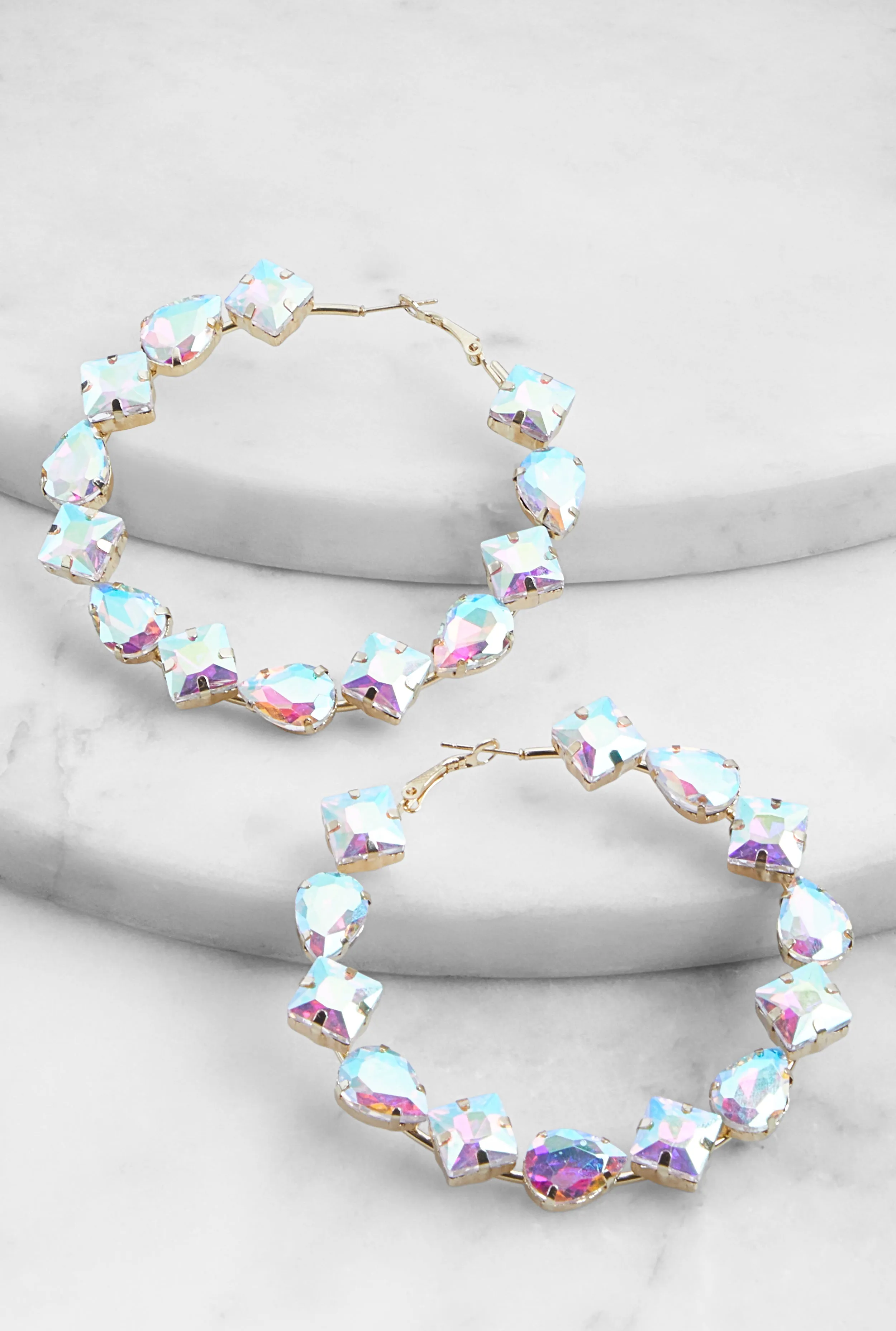 Metallic Cubic Zirconia Hoop Earrings sold by Rainbow product image thumbnail 2