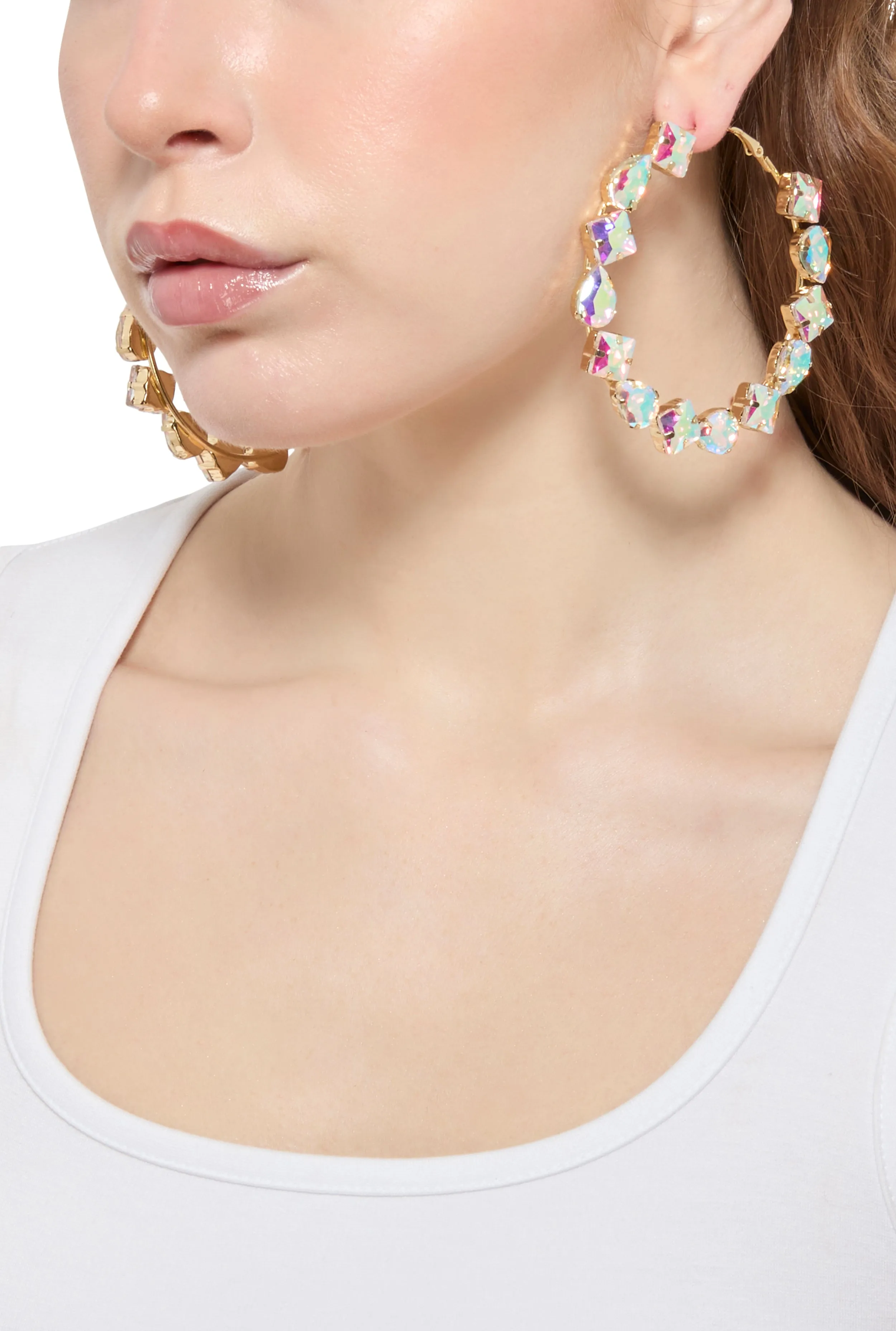 Metallic Cubic Zirconia Hoop Earrings sold by Rainbow