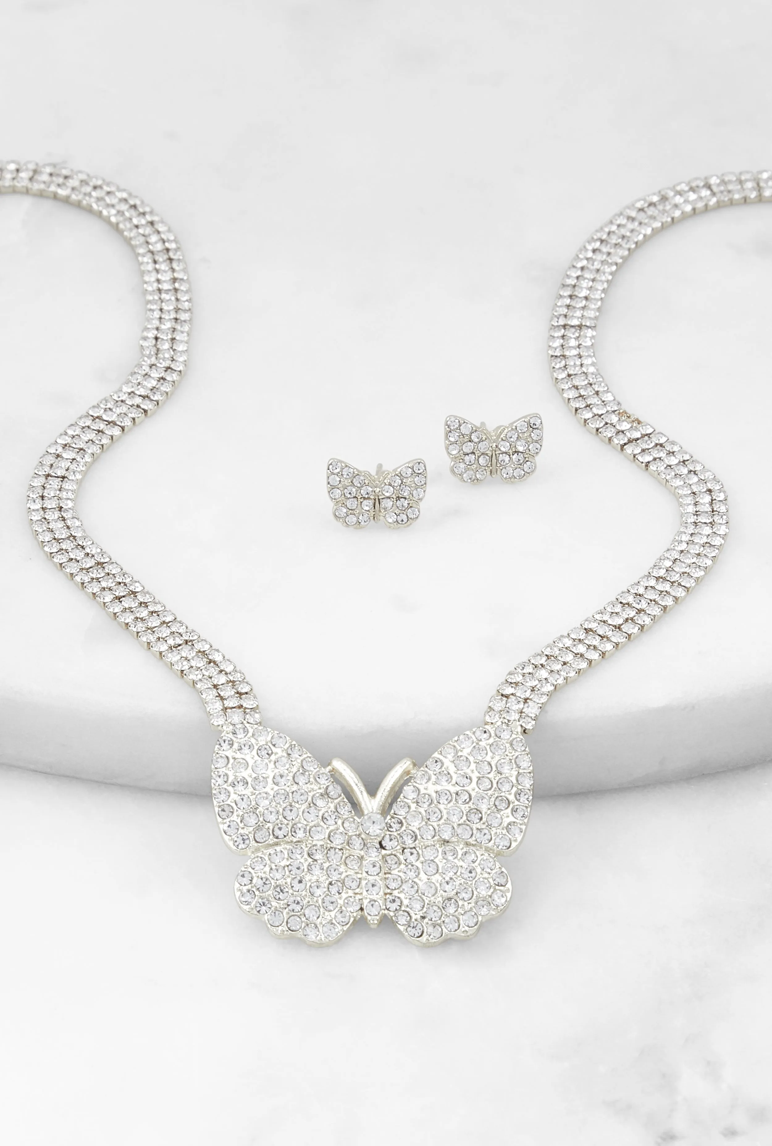 Butterfly Rhinestone Necklace and Stud Earrings Set sold by Rainbow product image thumbnail 2