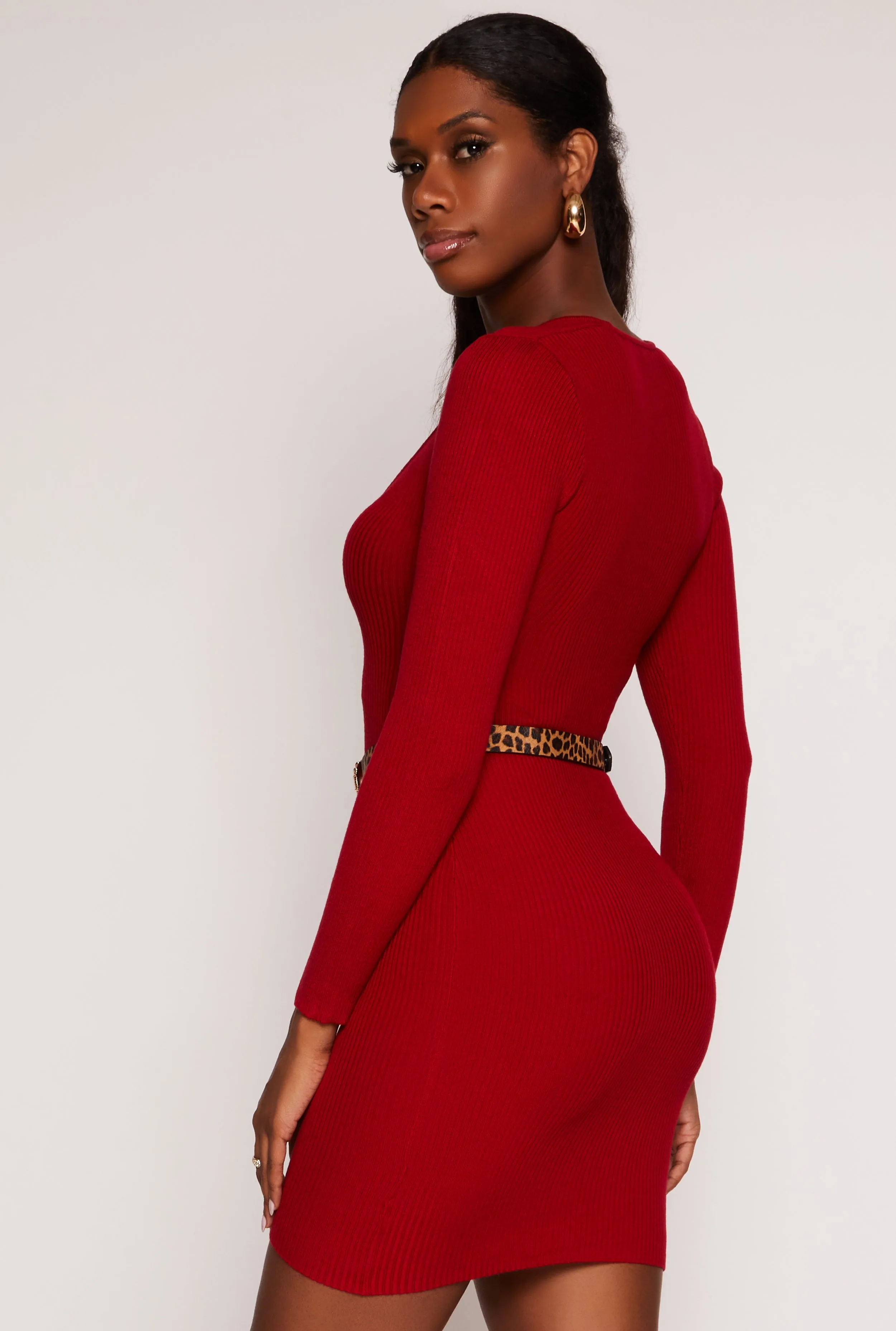 Ribbed Knit Long Sleeve Sweater Dress sold by Rainbow product image thumbnail 3