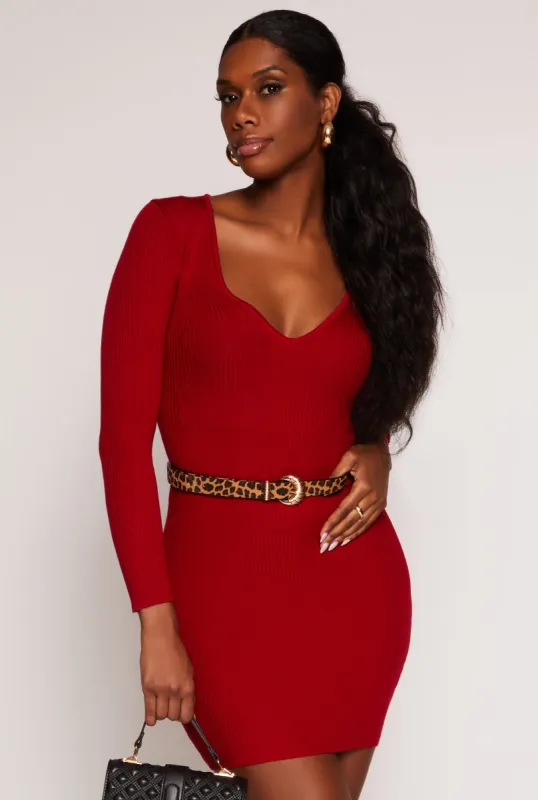 Ribbed Knit Long Sleeve Sweater Dress sold by Rainbow