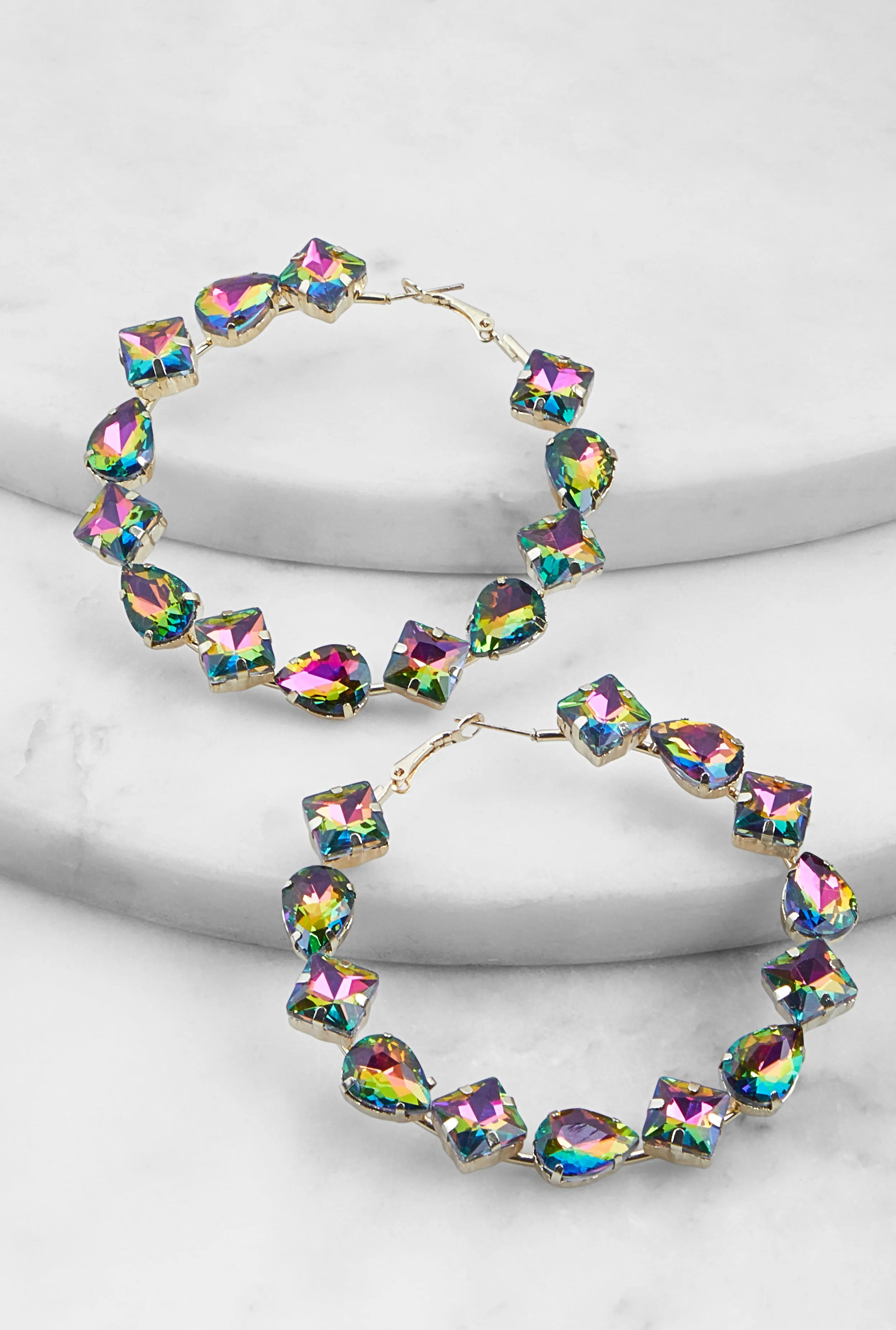 Metallic Cubic Zirconia Hoop Earrings sold by Rainbow product image thumbnail 2