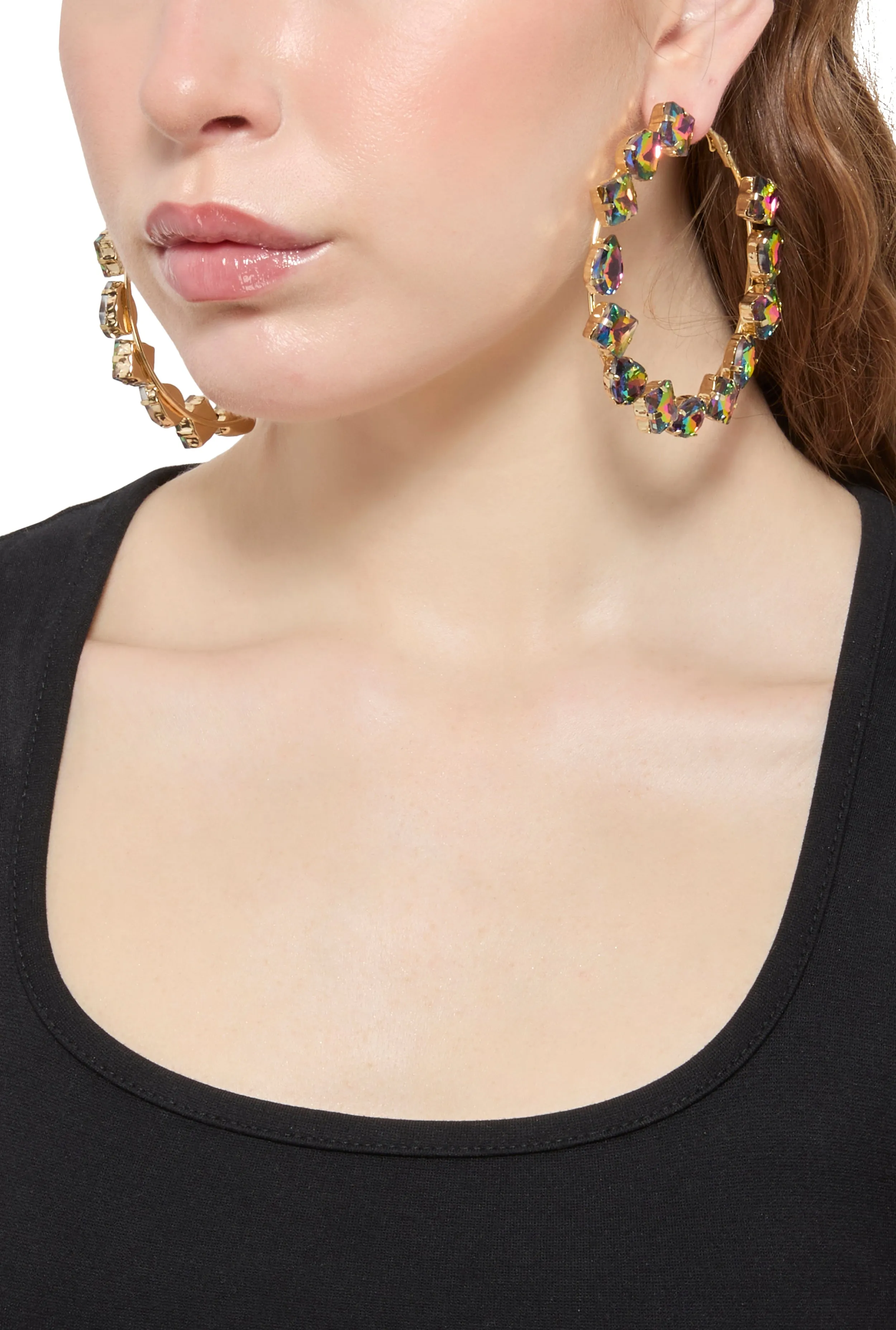 Metallic Cubic Zirconia Hoop Earrings sold by Rainbow