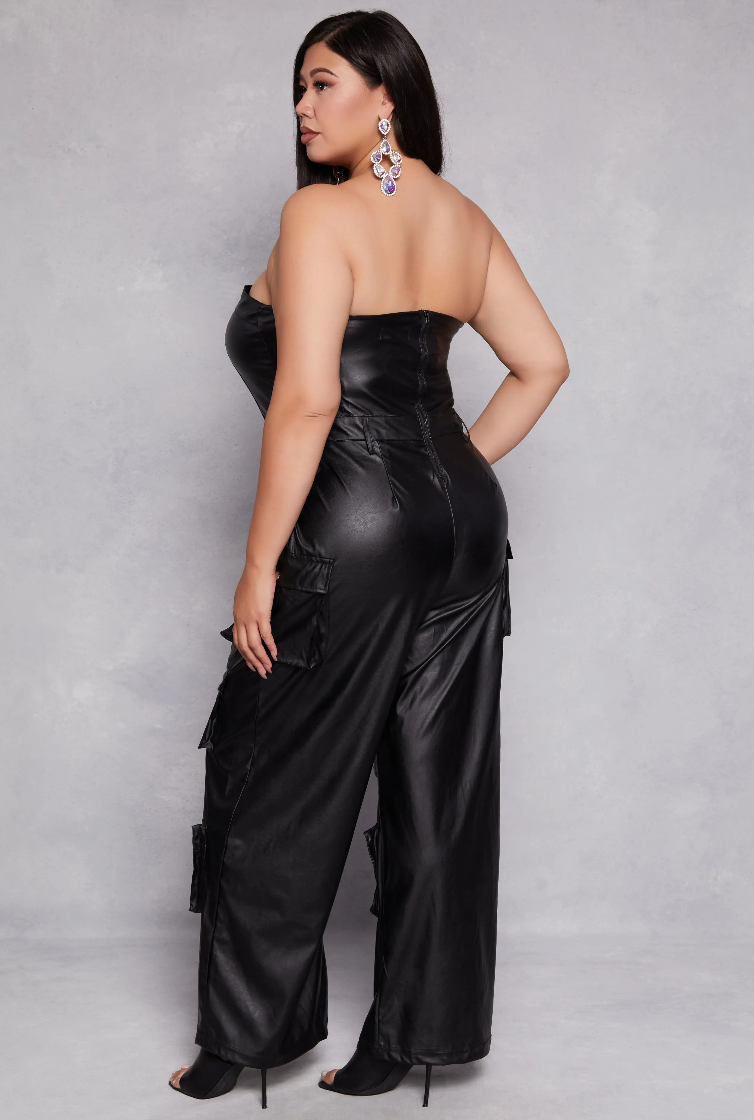 Plus Size Faux Leather Cargo Pocket Jumpsuit sold by Rainbow product image thumbnail 3