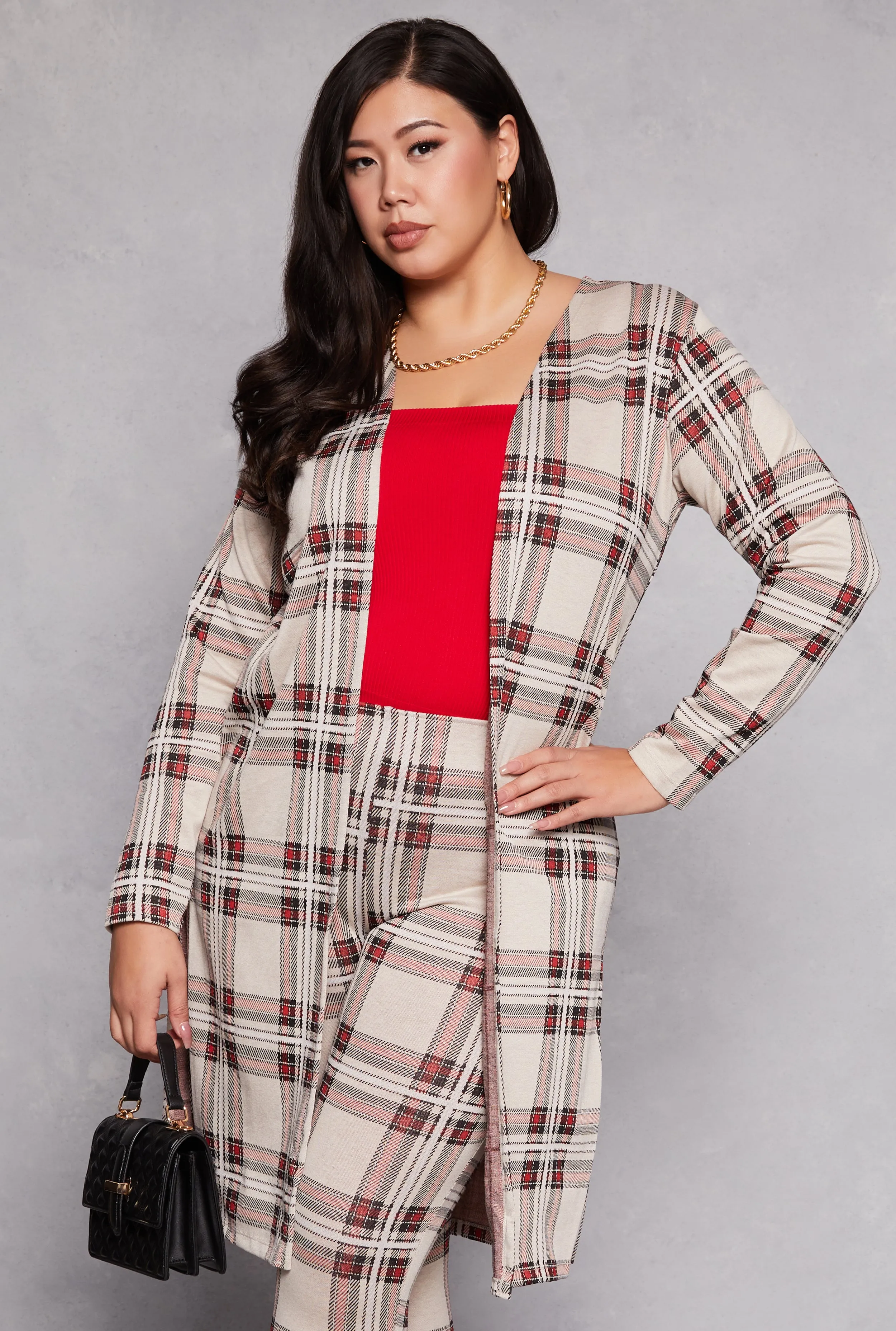 Plus Size Plaid Side Slit Duster sold by Rainbow