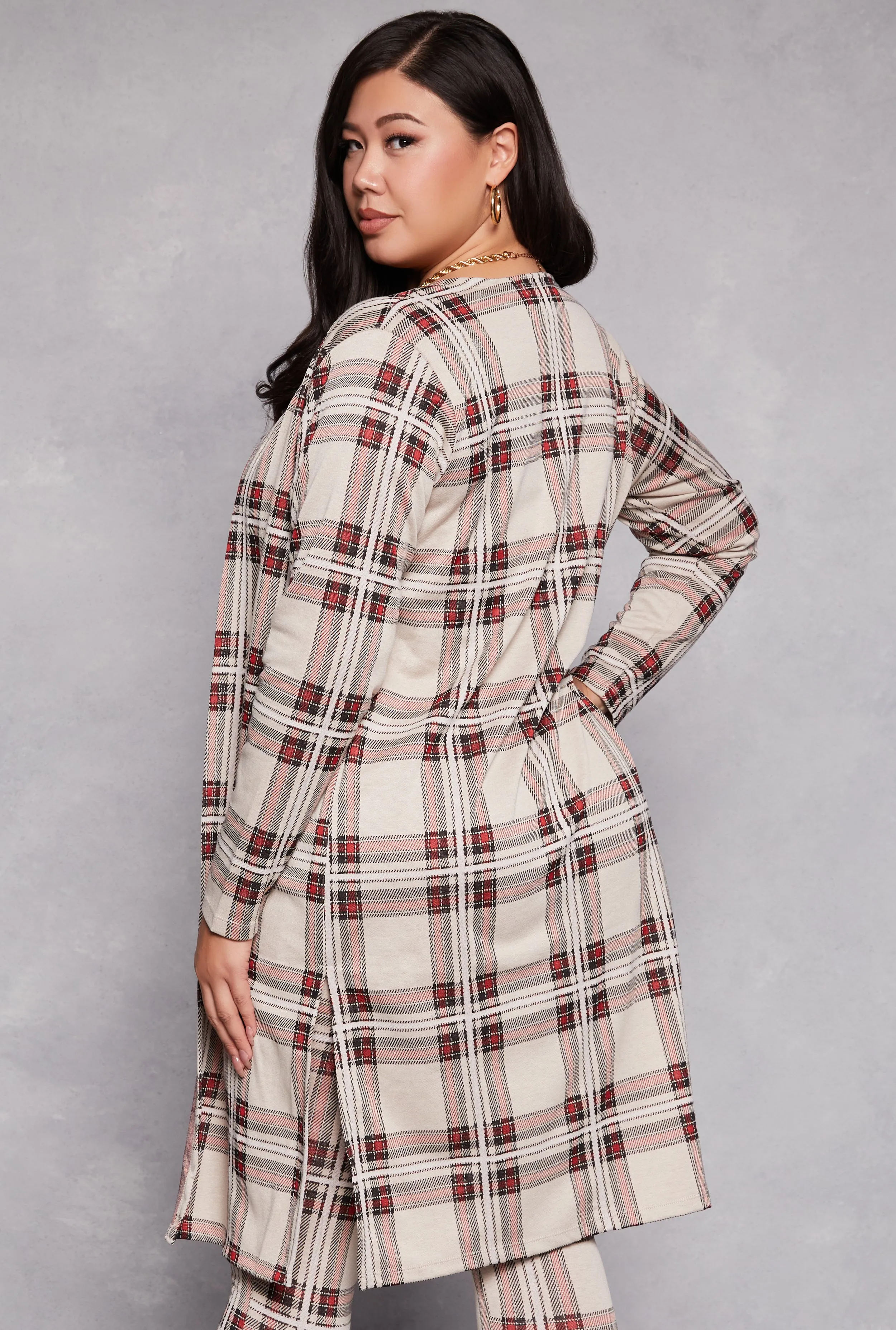 Plus Size Plaid Side Slit Duster sold by Rainbow product image thumbnail 3