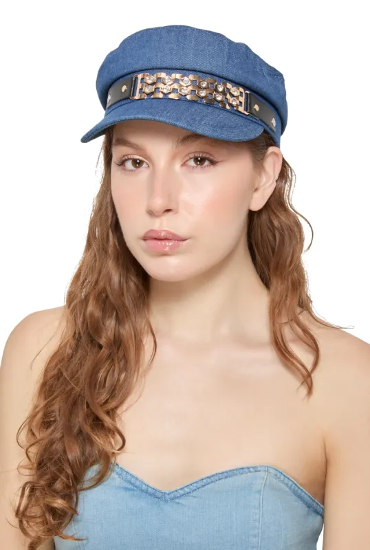 Metallic Rhinestone Detail Cabbie Hat sold by Rainbow