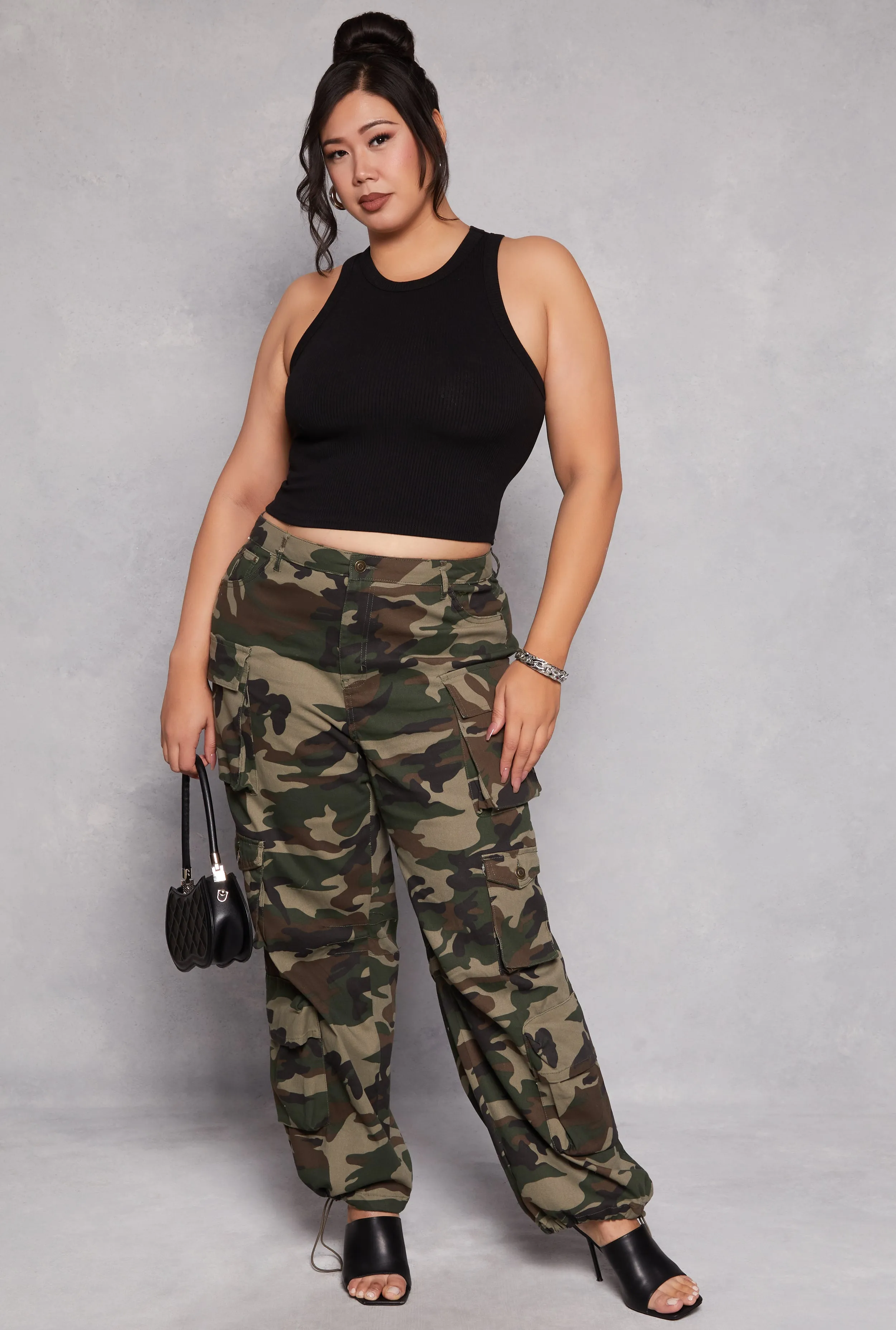 Plus Size Spoon Jeans Camo High Waist Cargo Pants sold by Rainbow