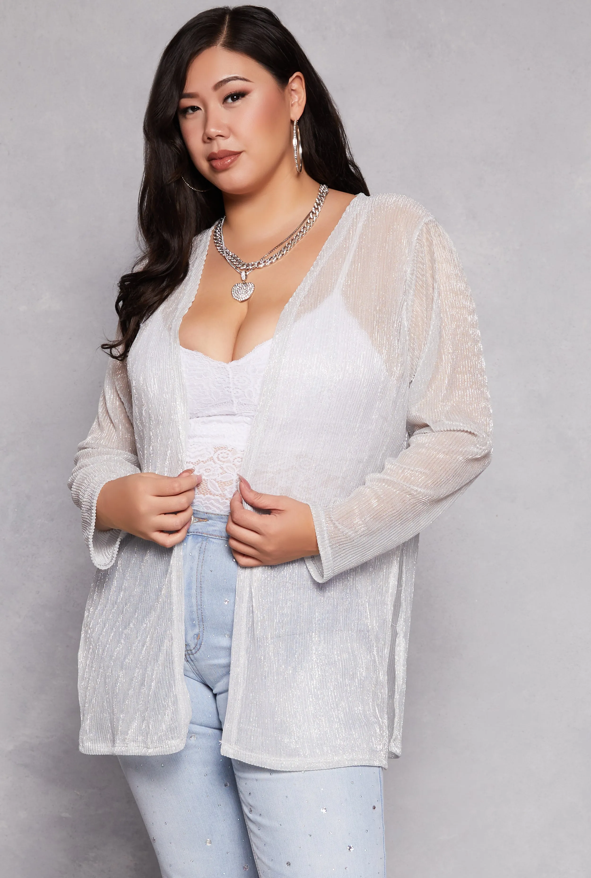 Plus Size Lurex Side Slit Duster sold by Rainbow