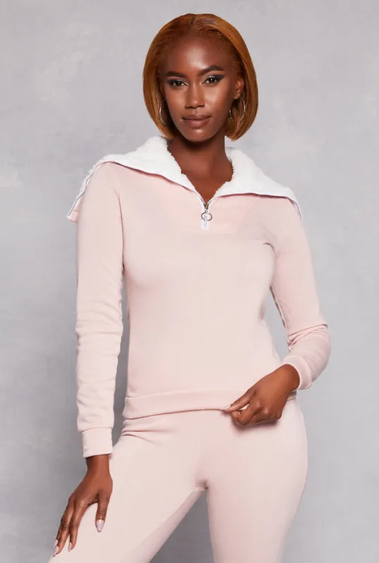 Sherpa Lined Collar Half Zip Sweatshirt sold by Rainbow