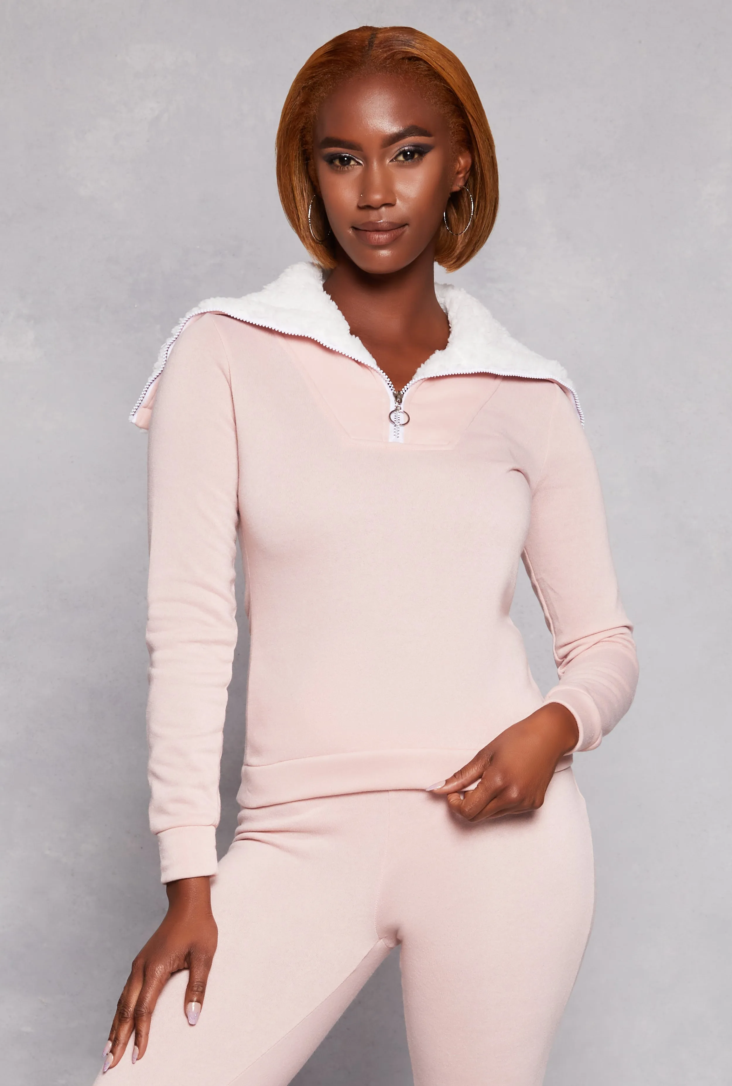 Sherpa Lined Collar Half Zip Sweatshirt sold by Rainbow