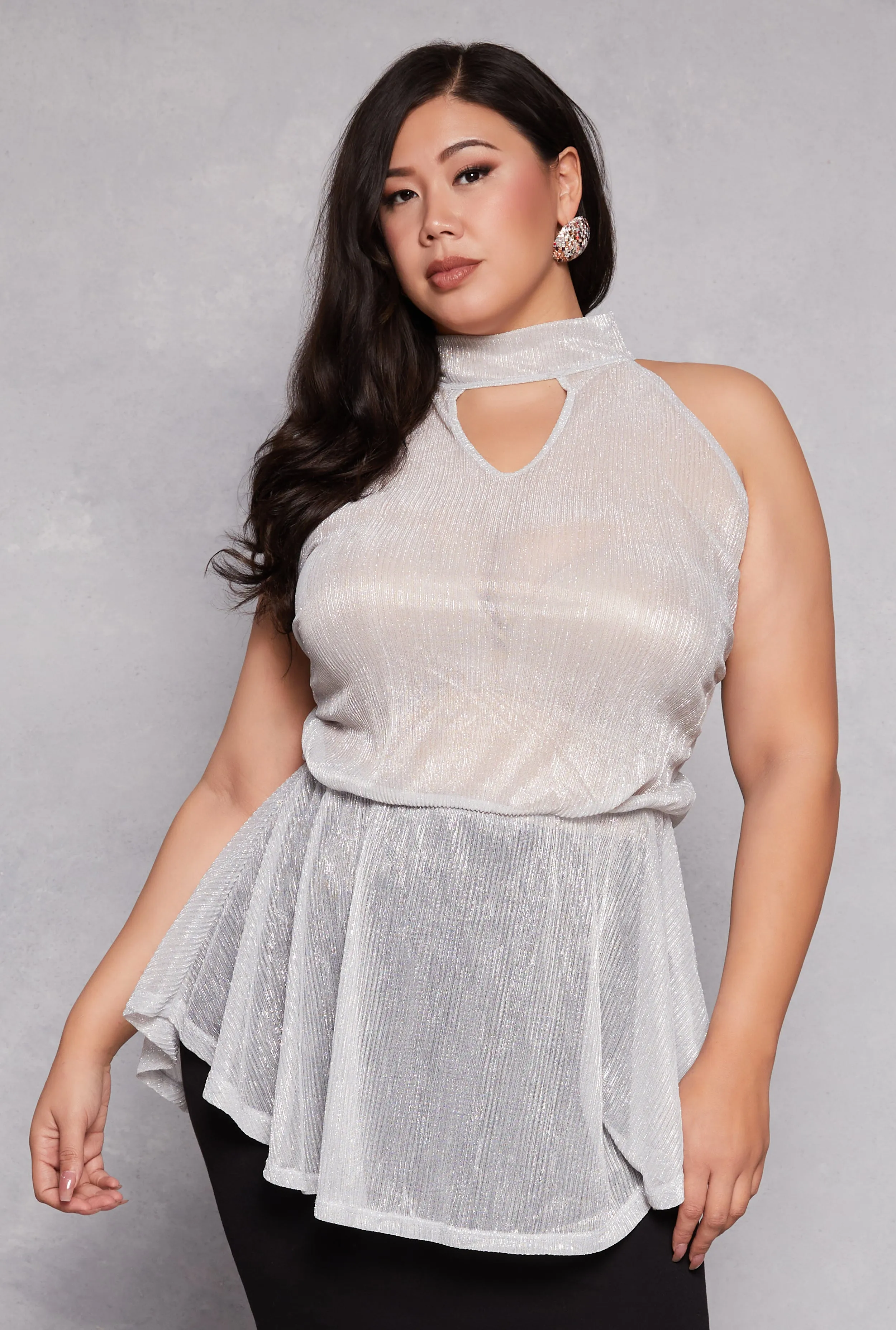 Plus Size Lurex Cut Out Sleeveless Blouse sold by Rainbow