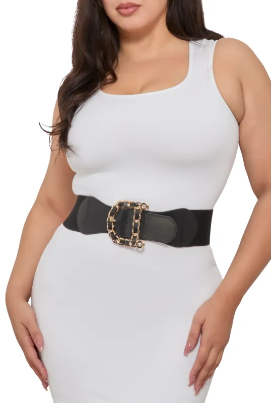 Plus Size Metallic Threaded Buckle Stretch Belt sold by Rainbow