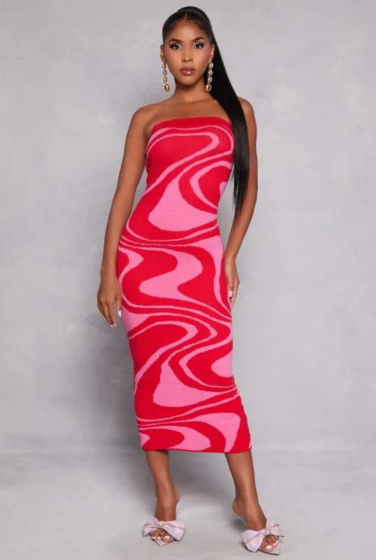 Swirl Print Tube Sweater Dress sold by Rainbow