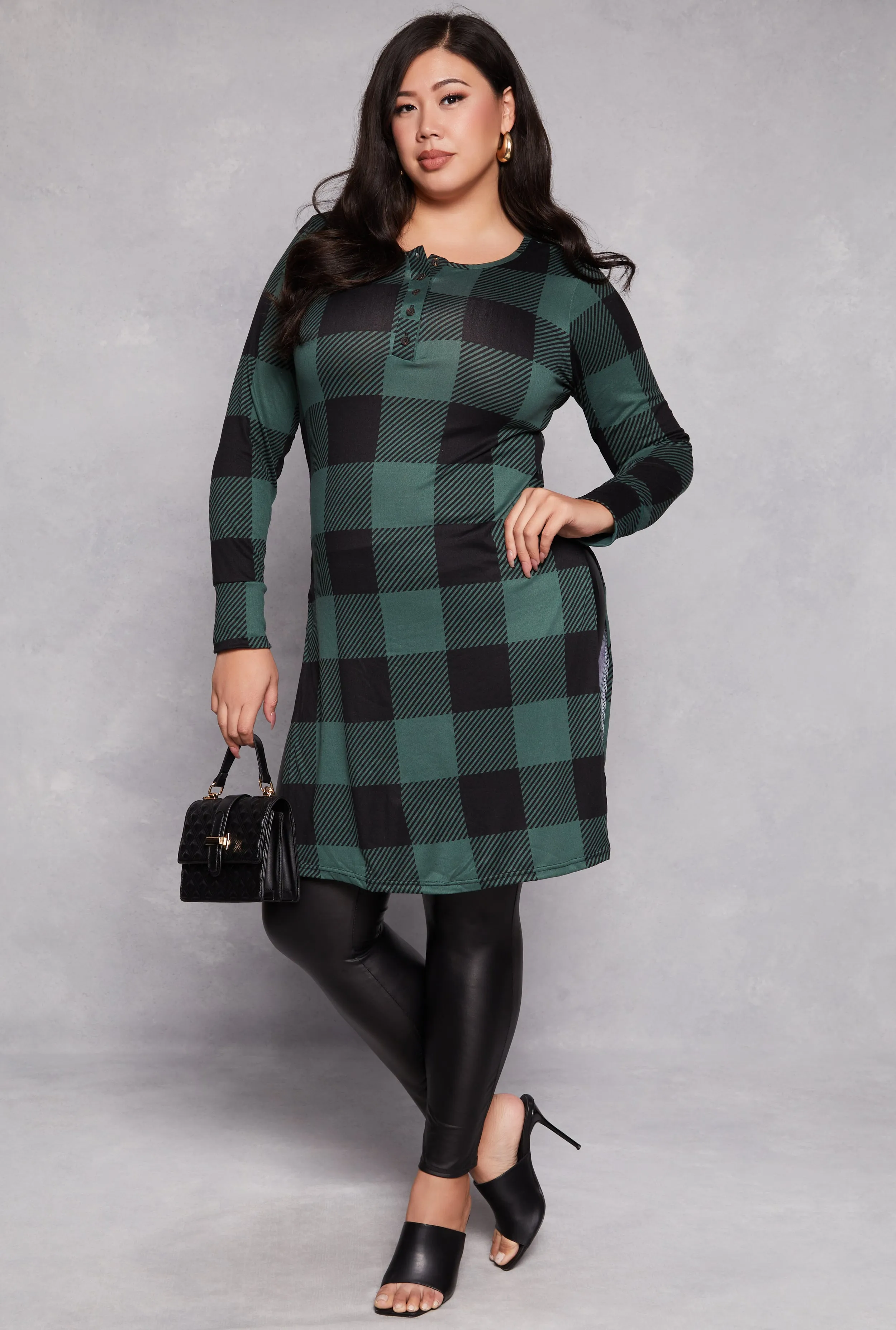 Plus Size Buffalo Plaid Henley Tunic Top sold by Rainbow product image thumbnail 2