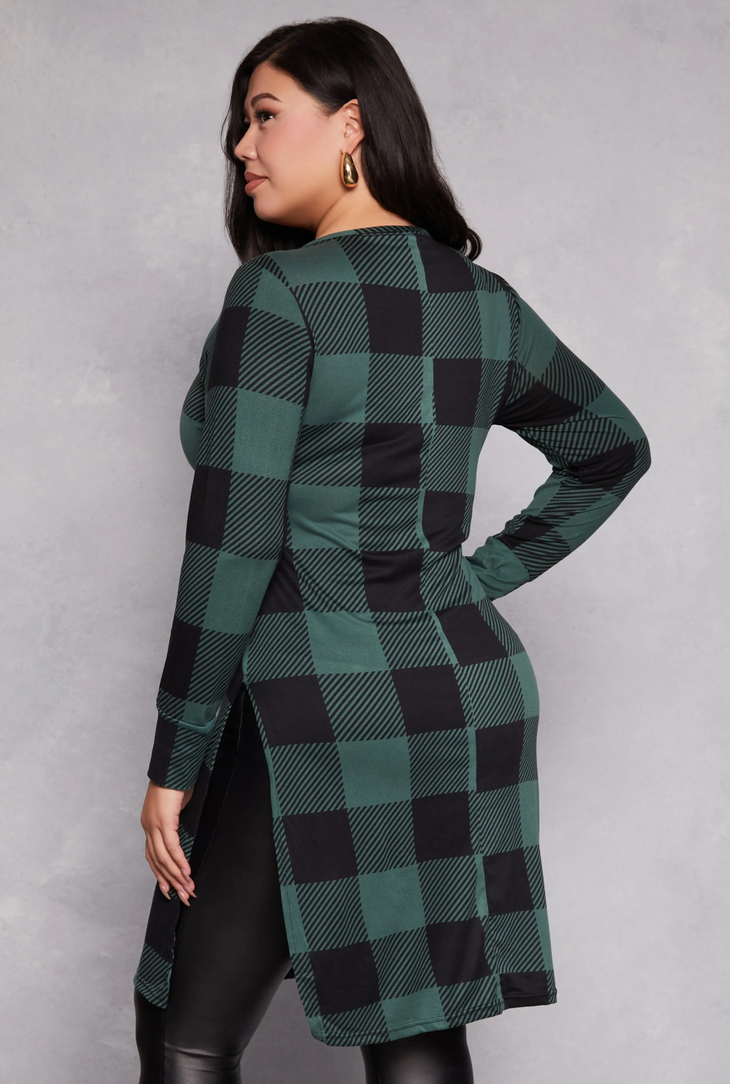 Plus Size Buffalo Plaid Henley Tunic Top sold by Rainbow product image thumbnail 3