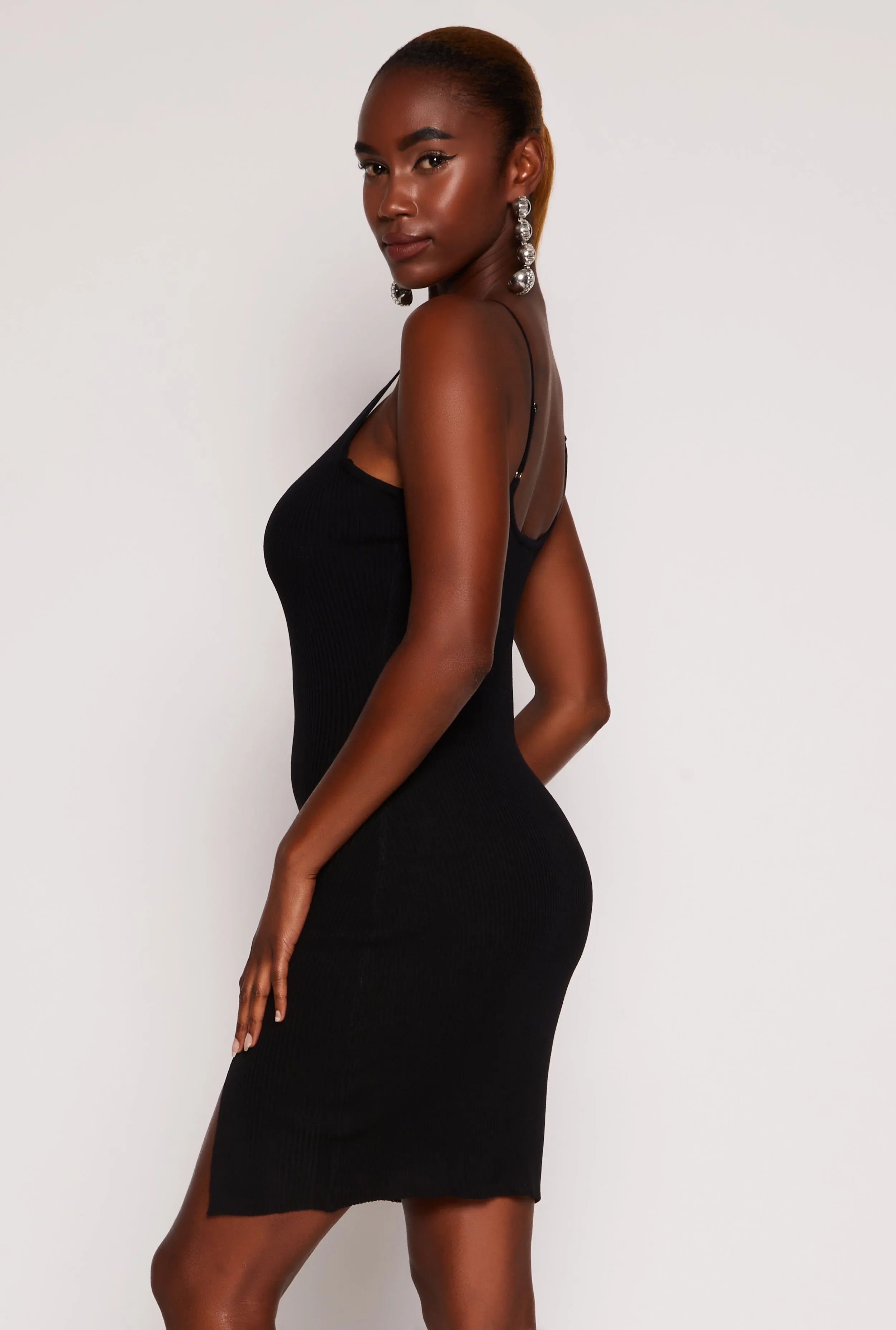 Ribbed Knit Side Slit Cami Dress sold by Rainbow product image thumbnail 3