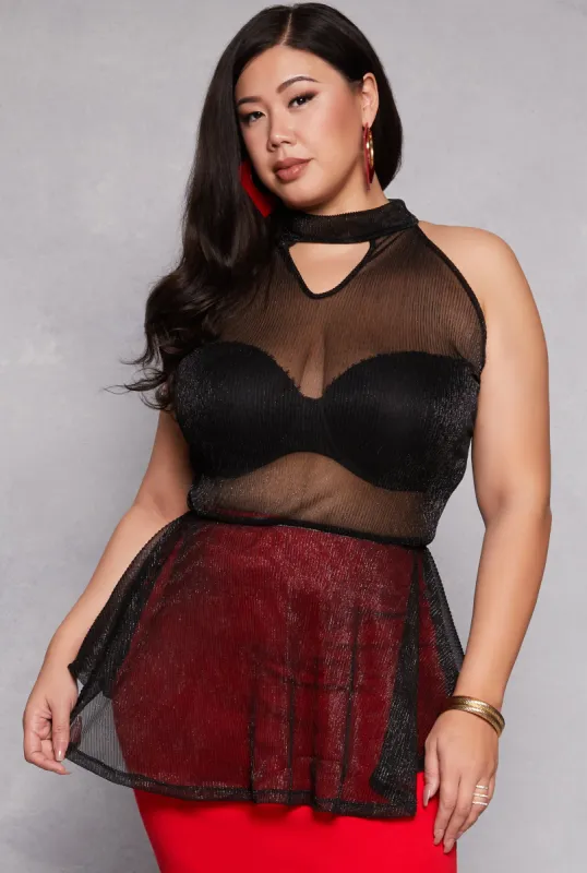 Plus Size Lurex Cut Out Sleeveless Blouse sold by Rainbow