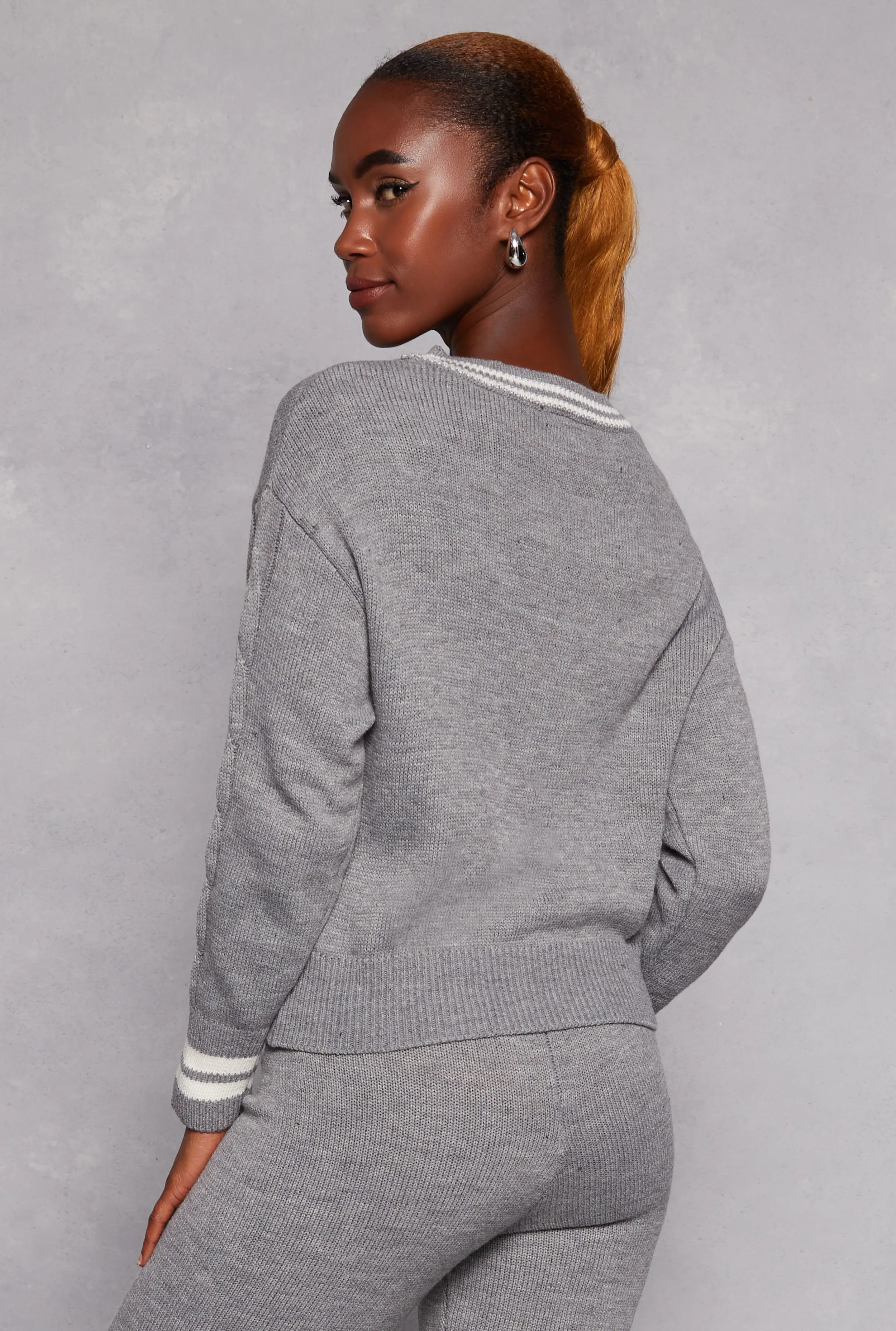 Cable Knit Varsity Stripe Sweater sold by Rainbow product image thumbnail 3