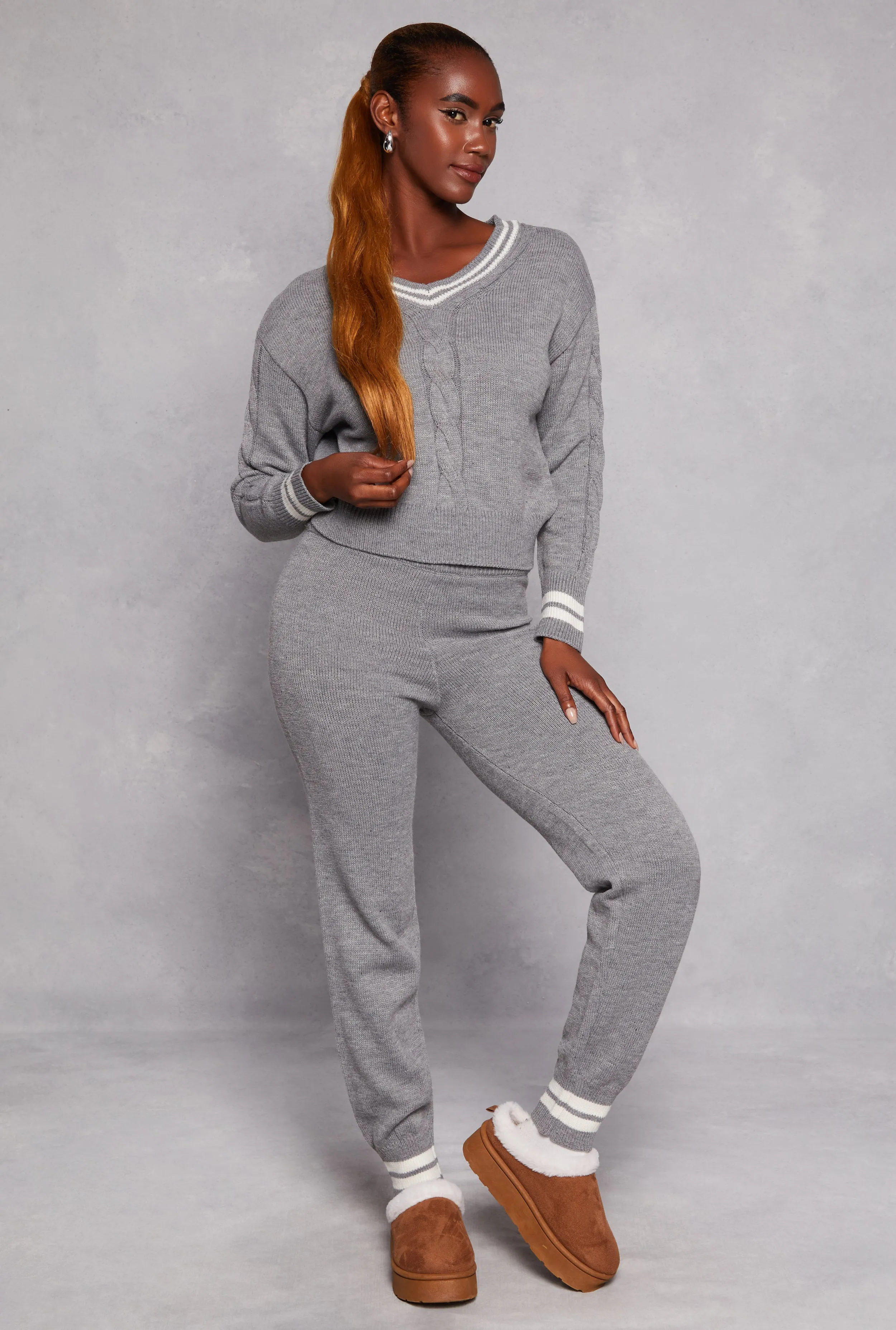 Cable Knit Varsity Stripe Sweater sold by Rainbow product image thumbnail 2