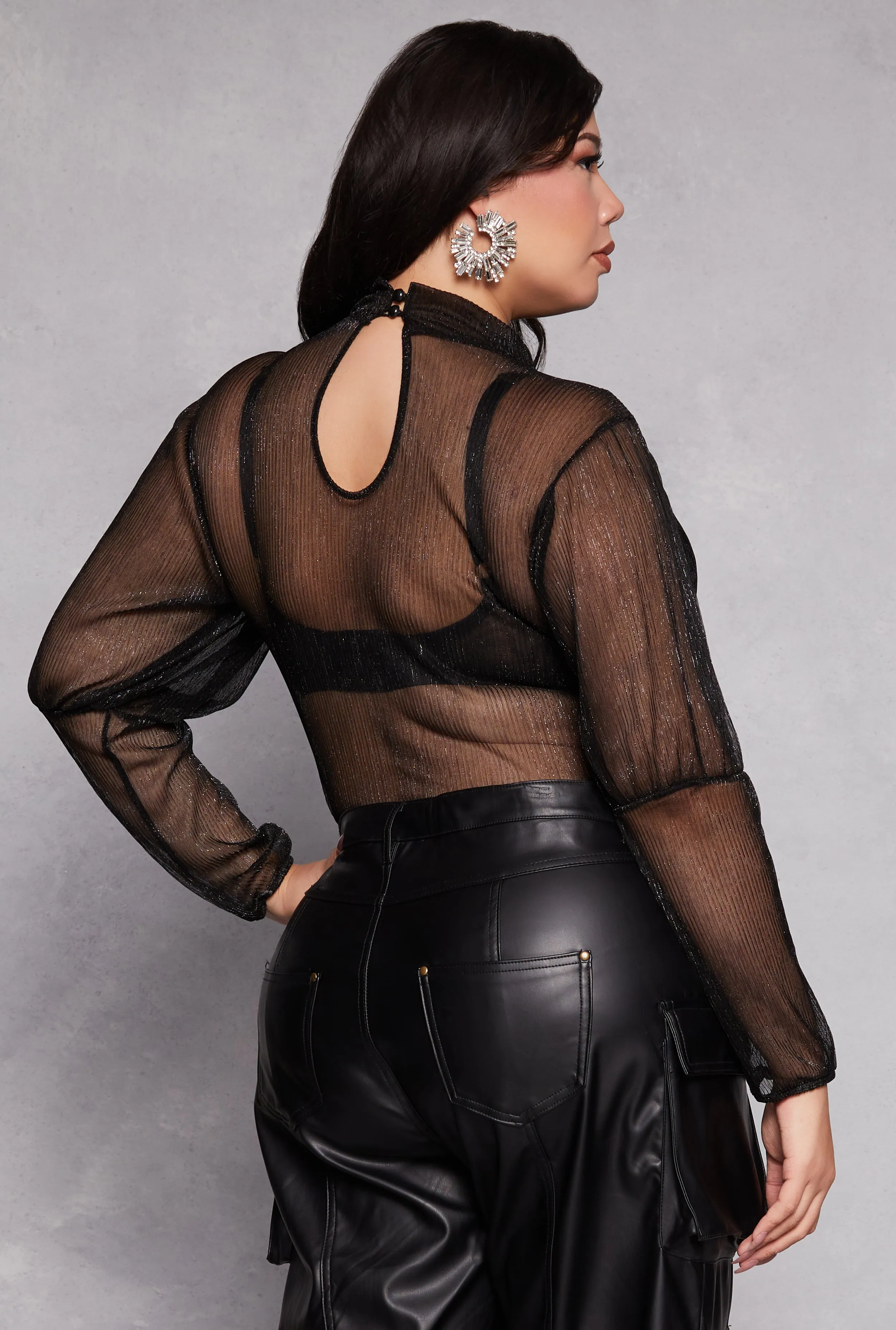 Plus Size Lurex Balloon Sleeve Bodysuit sold by Rainbow product image thumbnail 3