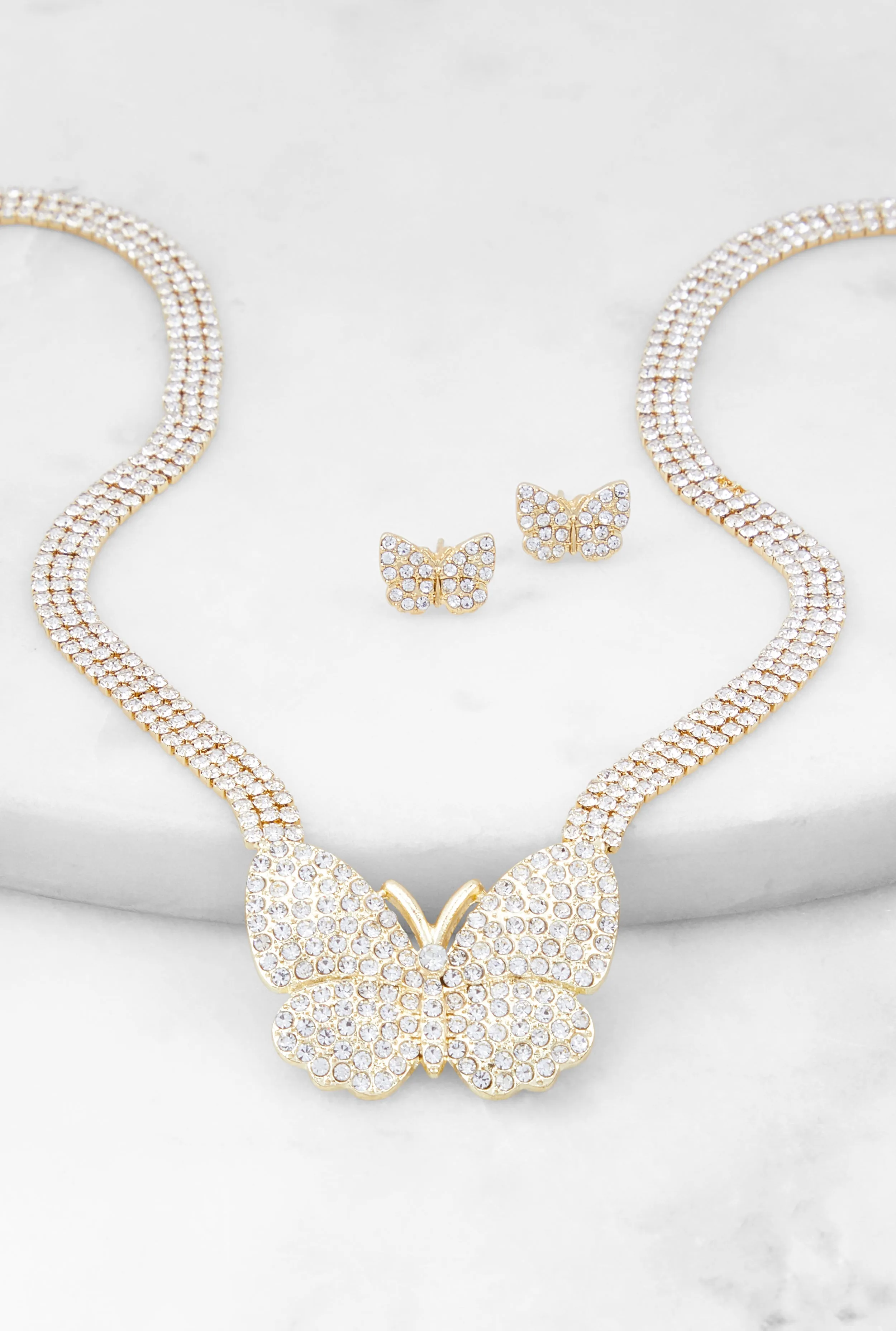 Butterfly Rhinestone Necklace and Stud Earrings Set sold by Rainbow product image thumbnail 2