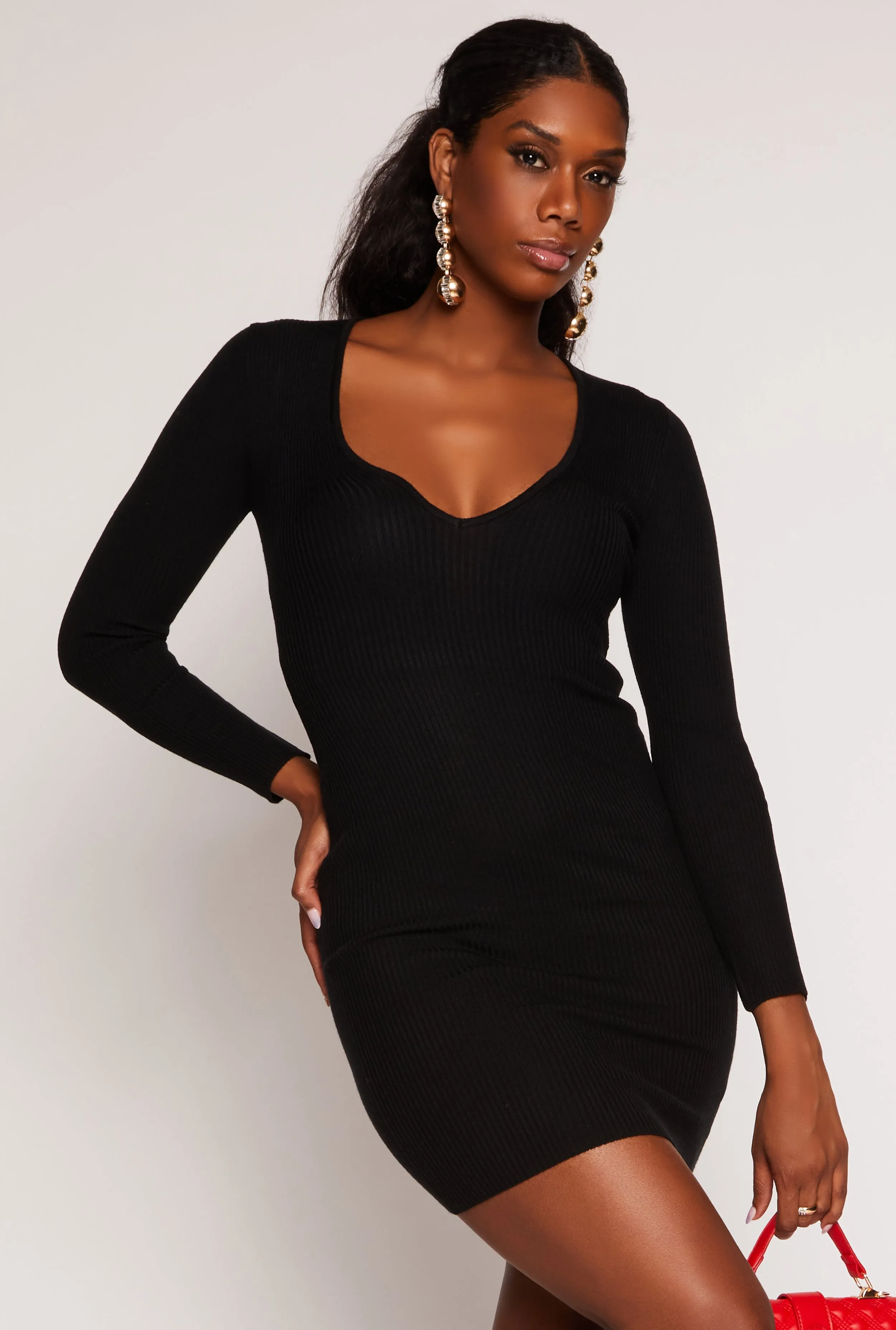 Ribbed Knit Long Sleeve Sweater Dress sold by Rainbow