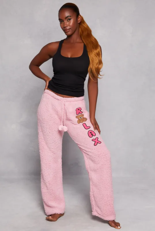Relax Sherpa Embroidered Pajama Pants sold by Rainbow