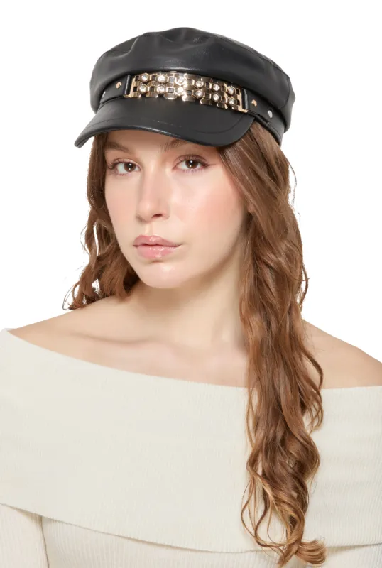 Metallic Rhinestone Detail Cabbie Hat sold by Rainbow