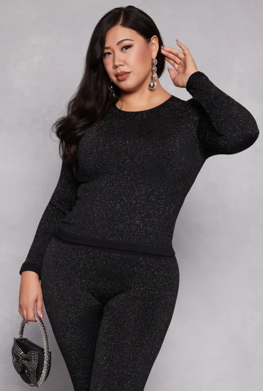 Plus Size Lurex Seamless Ribbed Long Sleeve Top sold by Rainbow