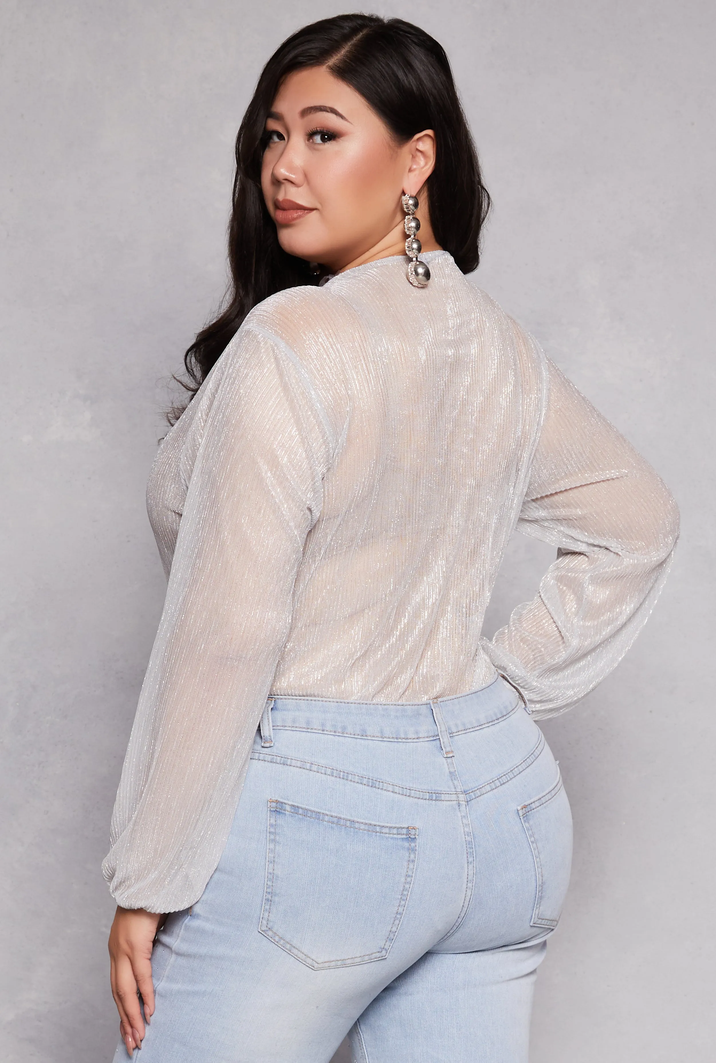 Plus Size Lurex Surplice Bubble Sleeve Bodysuit sold by Rainbow product image thumbnail 3