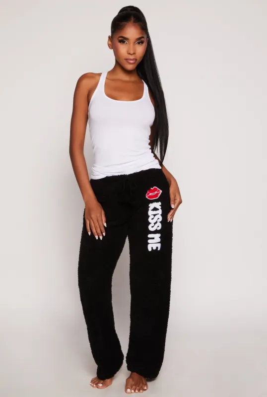 Kiss Me Sherpa Embroidered Pajama Pants sold by Rainbow