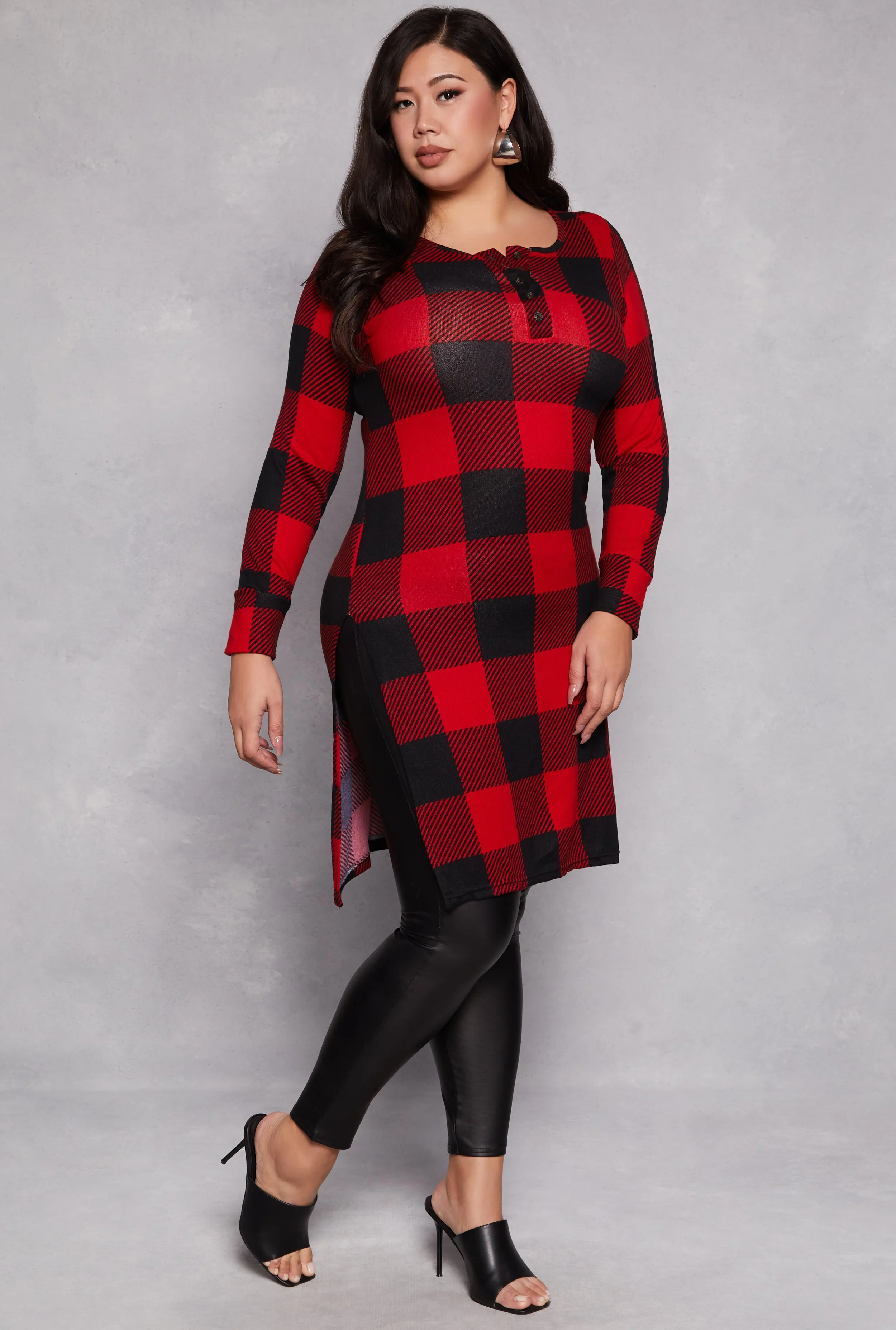 Plus Size Buffalo Plaid Henley Tunic Top sold by Rainbow product image thumbnail 2