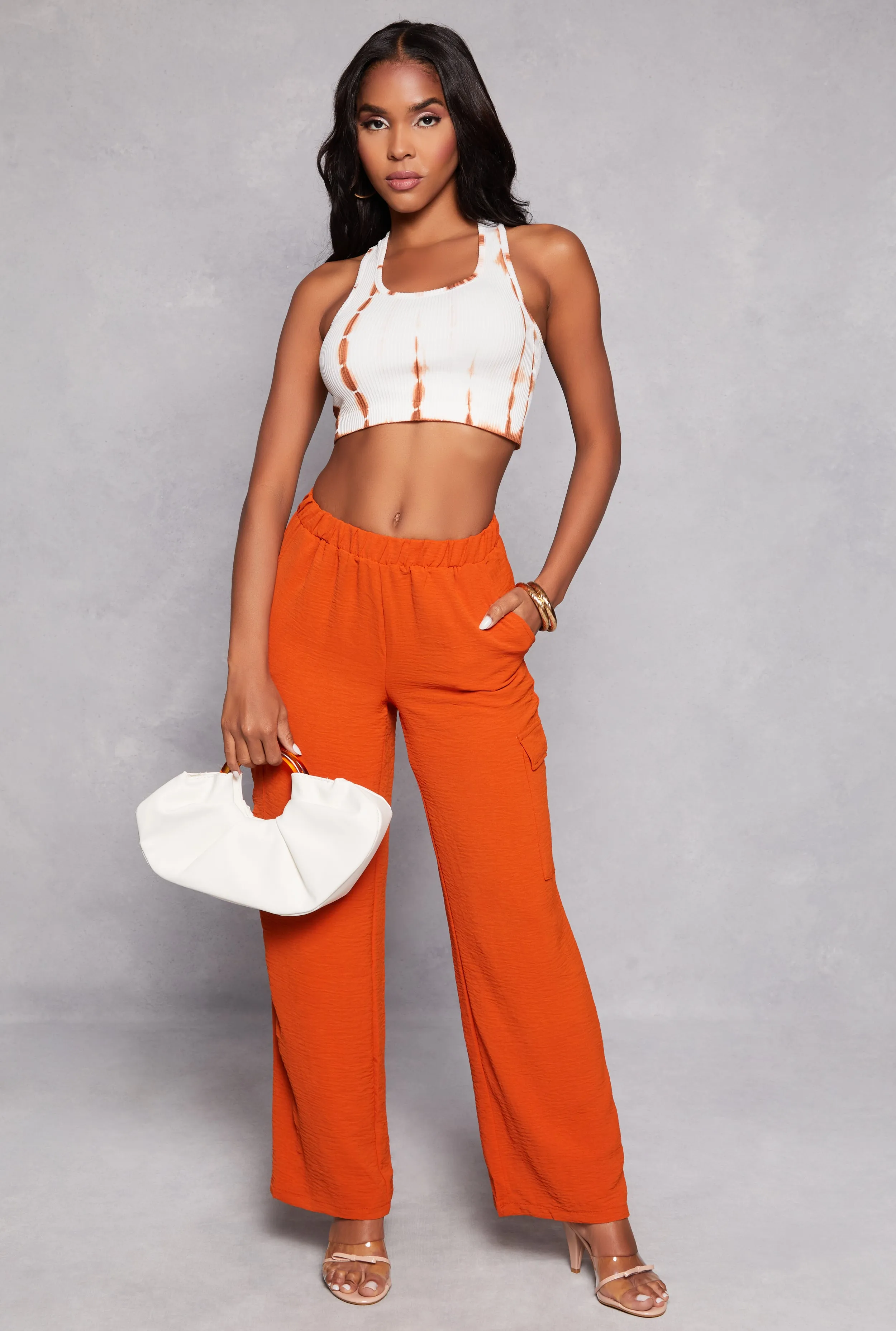 Airy Crepe Knit Cargo Wide Leg Pants sold by Rainbow