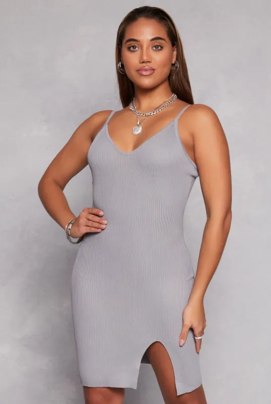 Ribbed Knit Side Slit Cami Dress sold by Rainbow