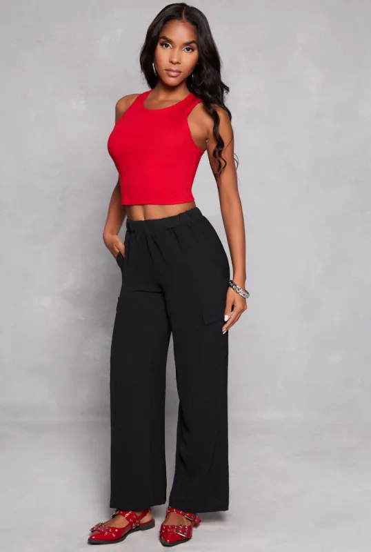 Airy Crepe Knit Cargo Wide Leg Pants sold by Rainbow