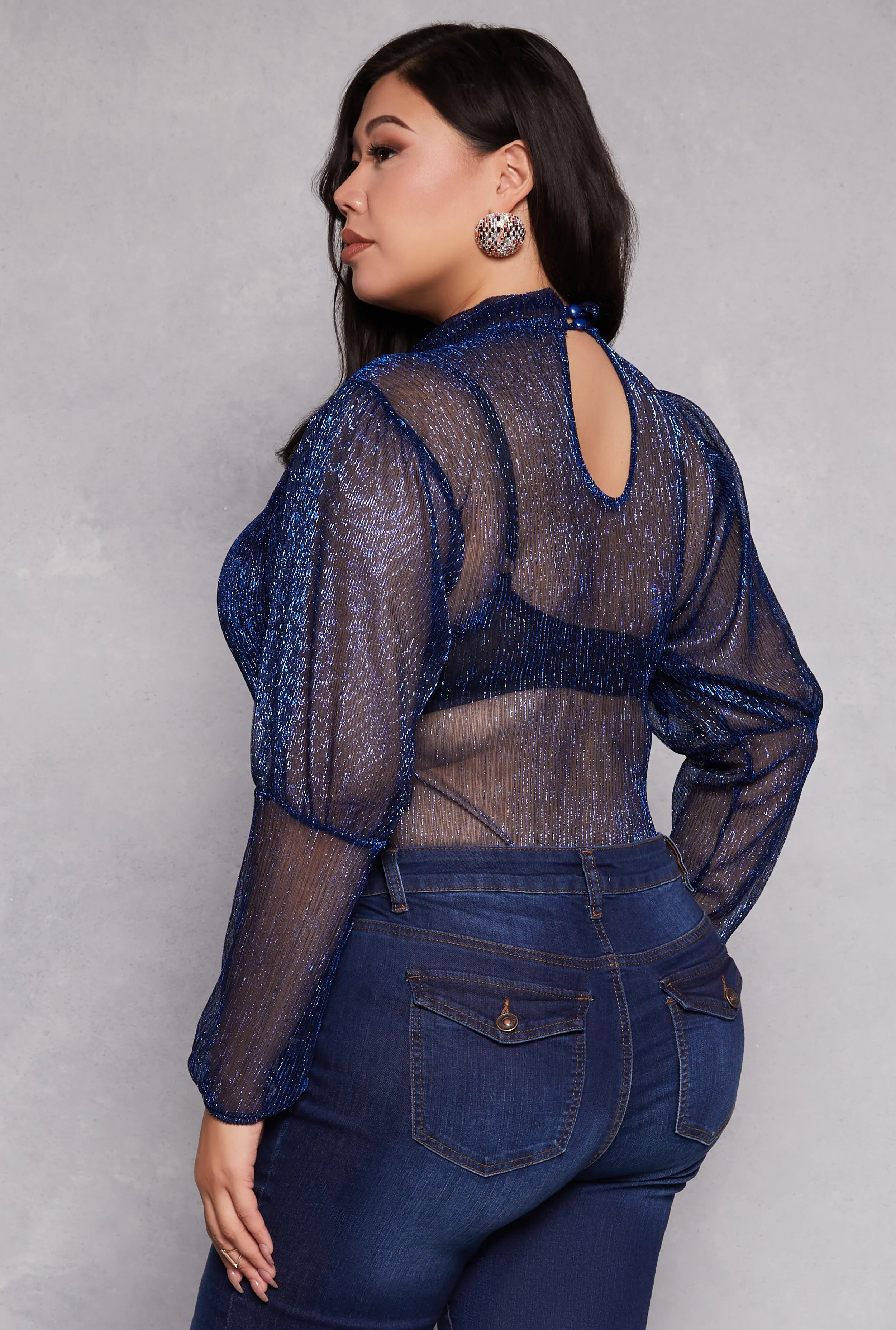 Plus Size Lurex Balloon Sleeve Bodysuit sold by Rainbow product image thumbnail 3