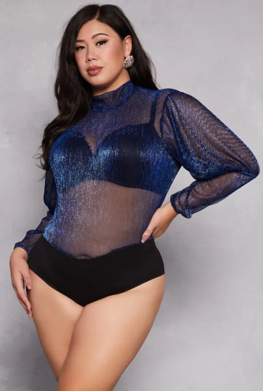 Plus Size Lurex Balloon Sleeve Bodysuit sold by Rainbow