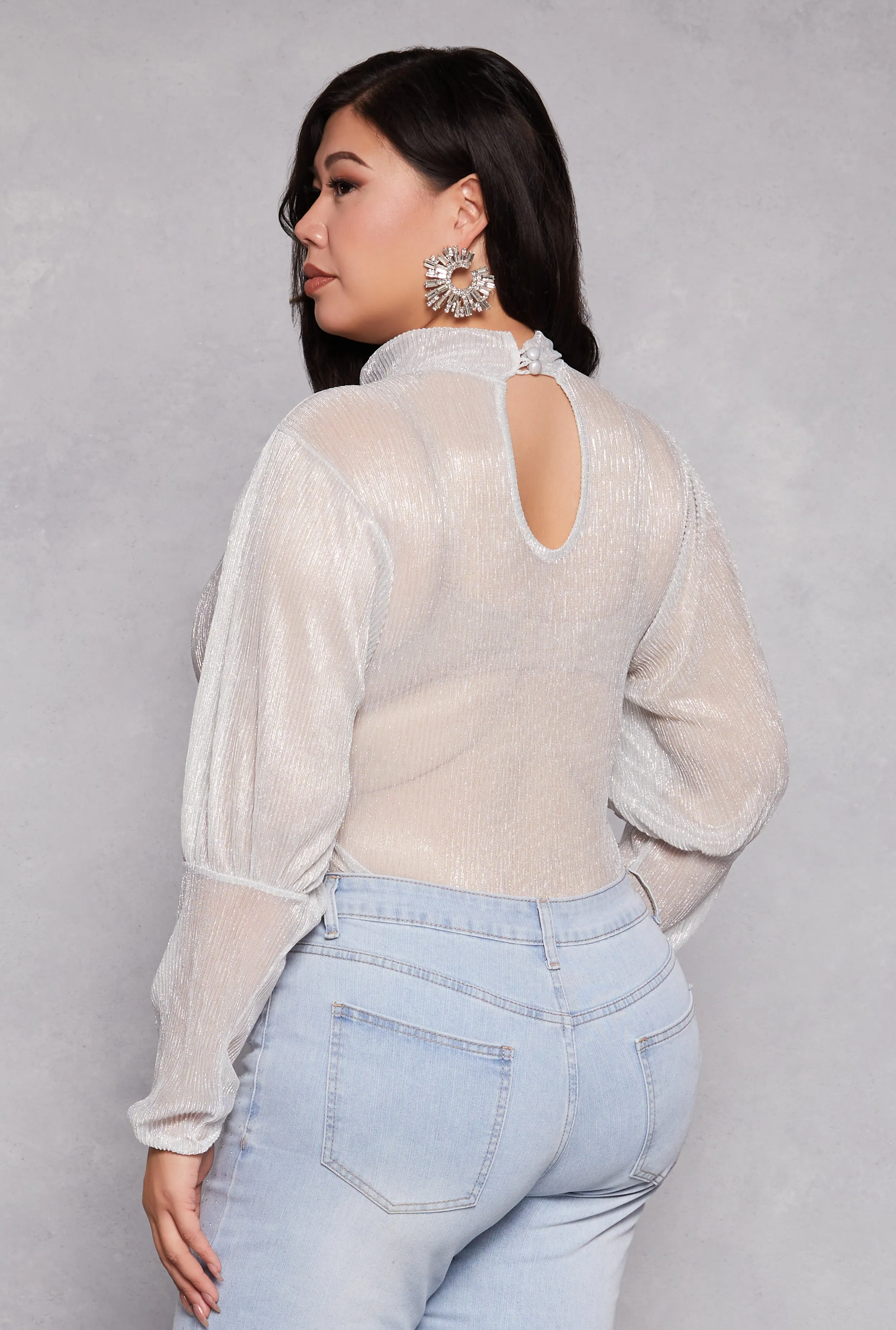 Plus Size Lurex Balloon Sleeve Bodysuit sold by Rainbow product image thumbnail 3