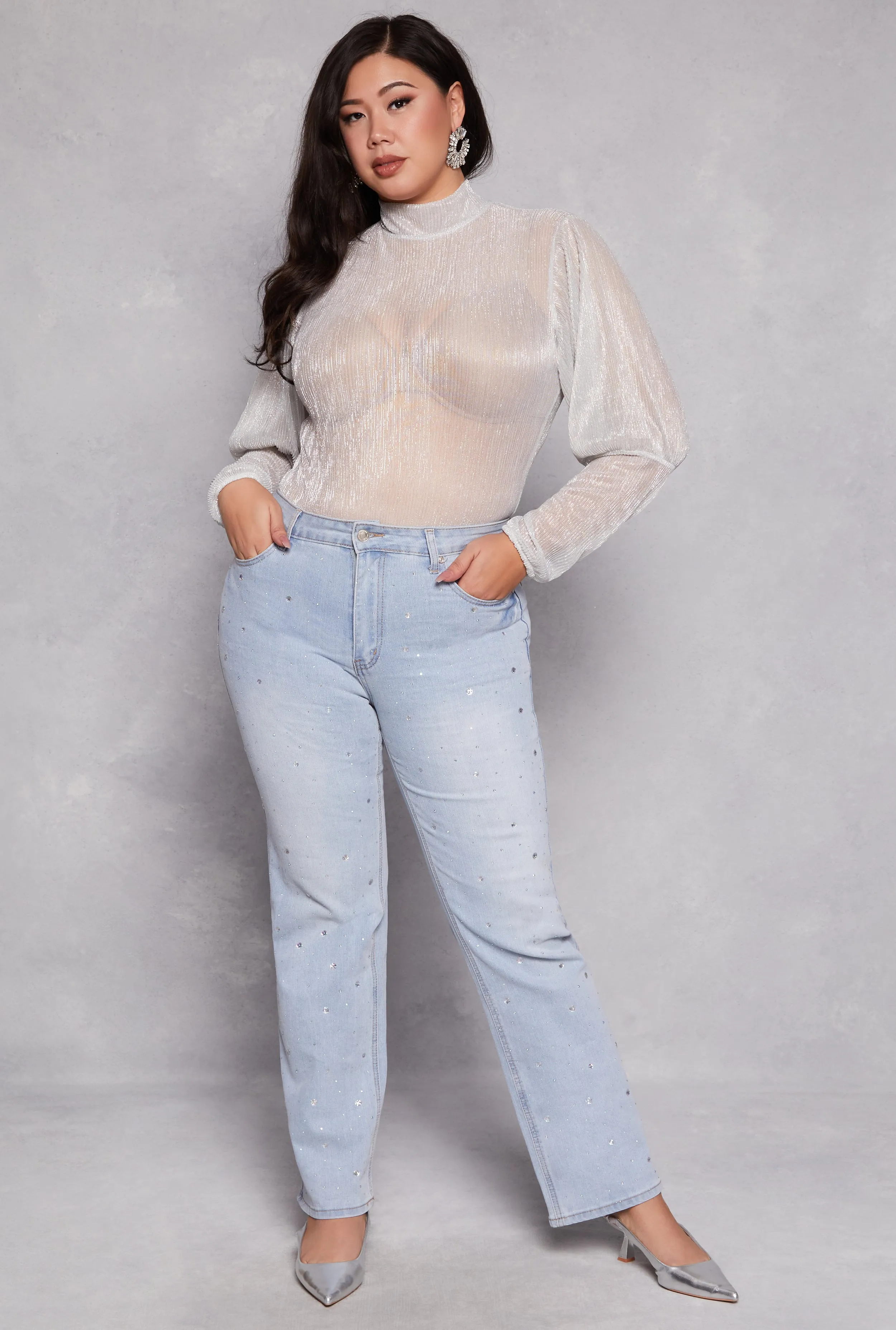 Plus Size Lurex Balloon Sleeve Bodysuit sold by Rainbow product image thumbnail 2