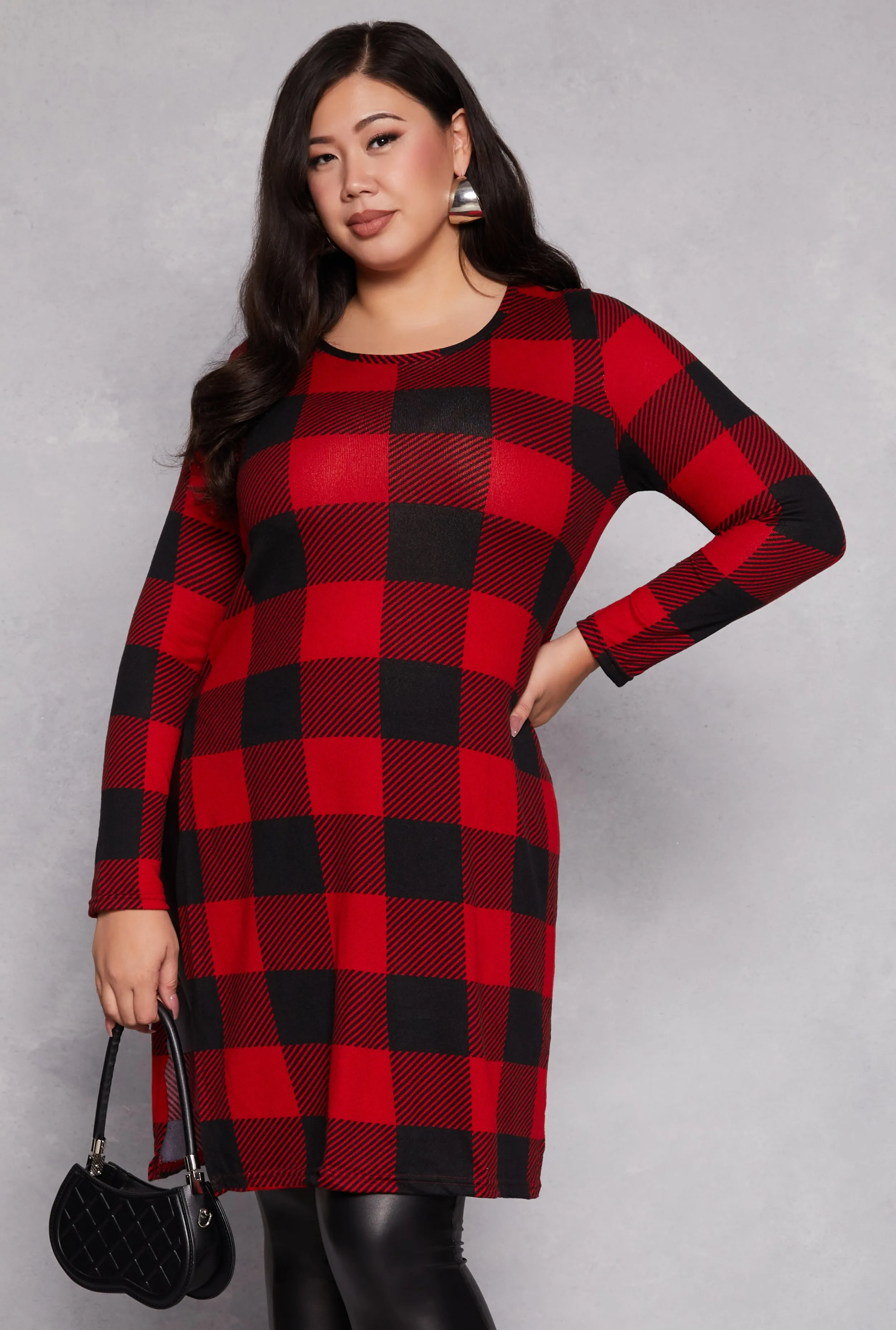 Plus Size Buffalo Plaid Side Slit Tunic Top sold by Rainbow