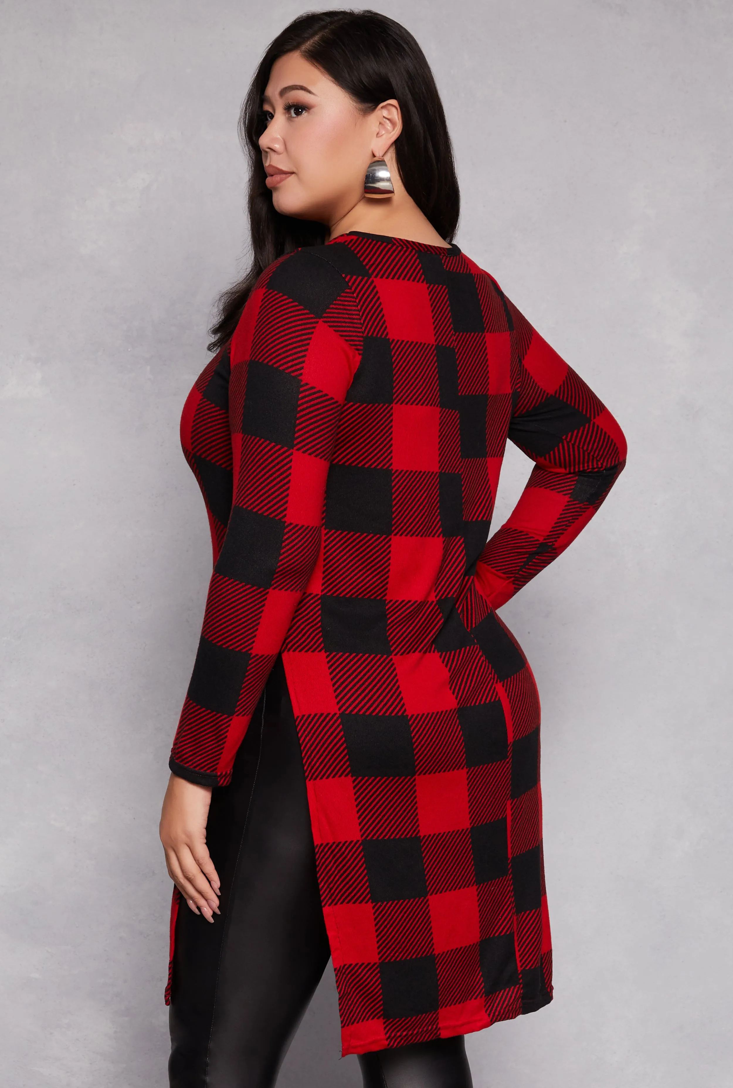 Plus Size Buffalo Plaid Side Slit Tunic Top sold by Rainbow product image thumbnail 3