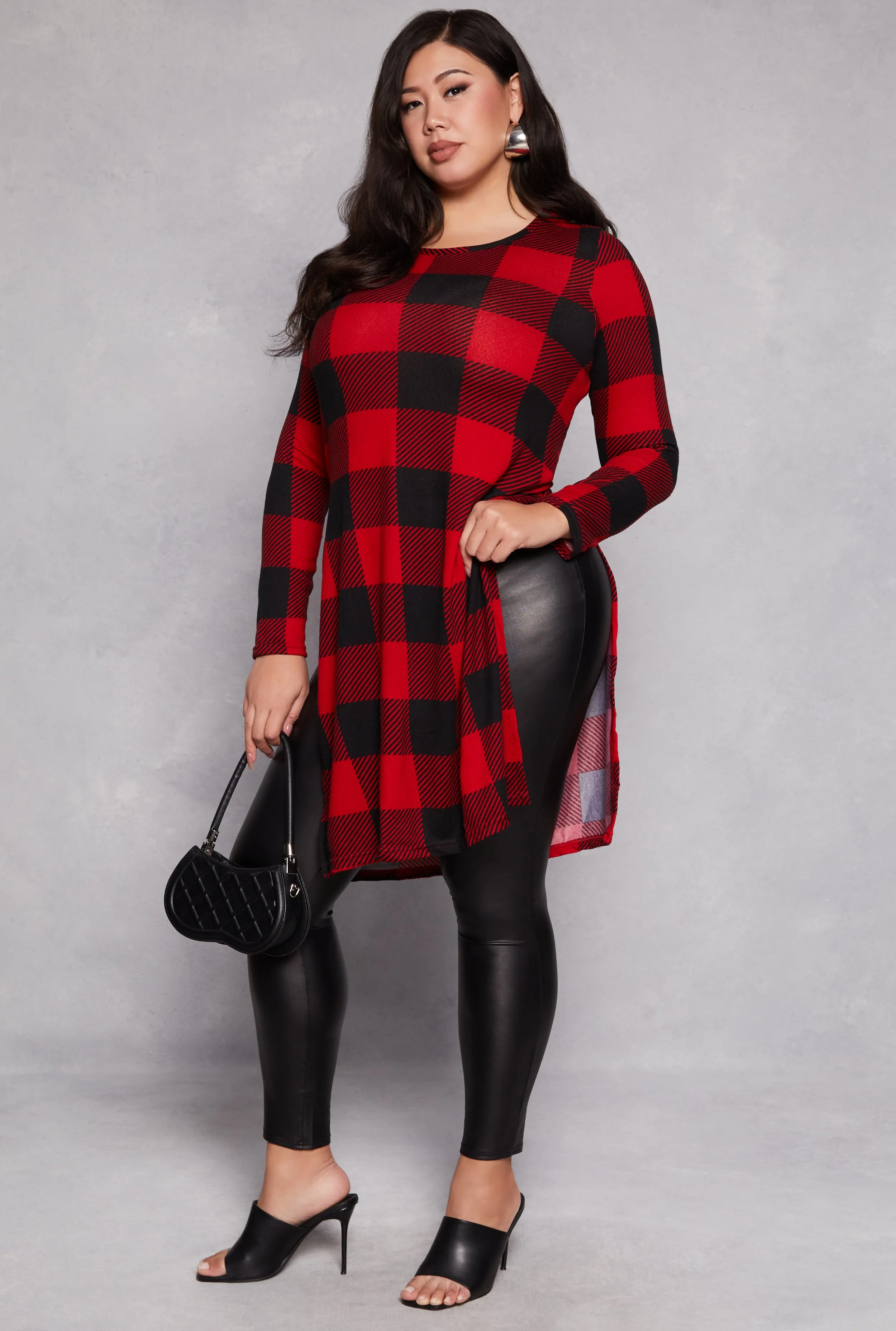 Plus Size Buffalo Plaid Side Slit Tunic Top sold by Rainbow product image thumbnail 2